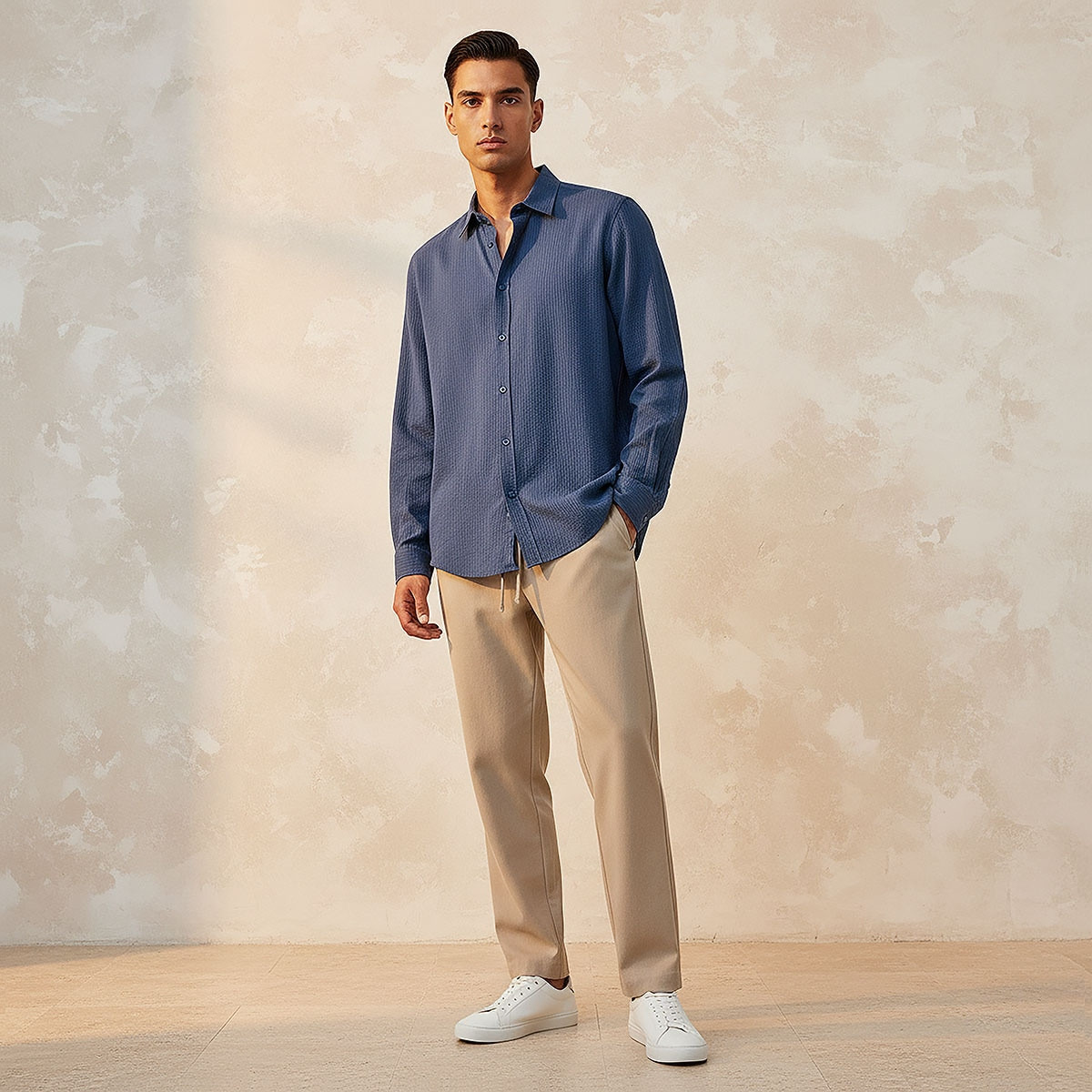 Men Regular Fit Collared Striped Long Sleeve Linen Blend Shirt-men-clothing-shirts-image-3