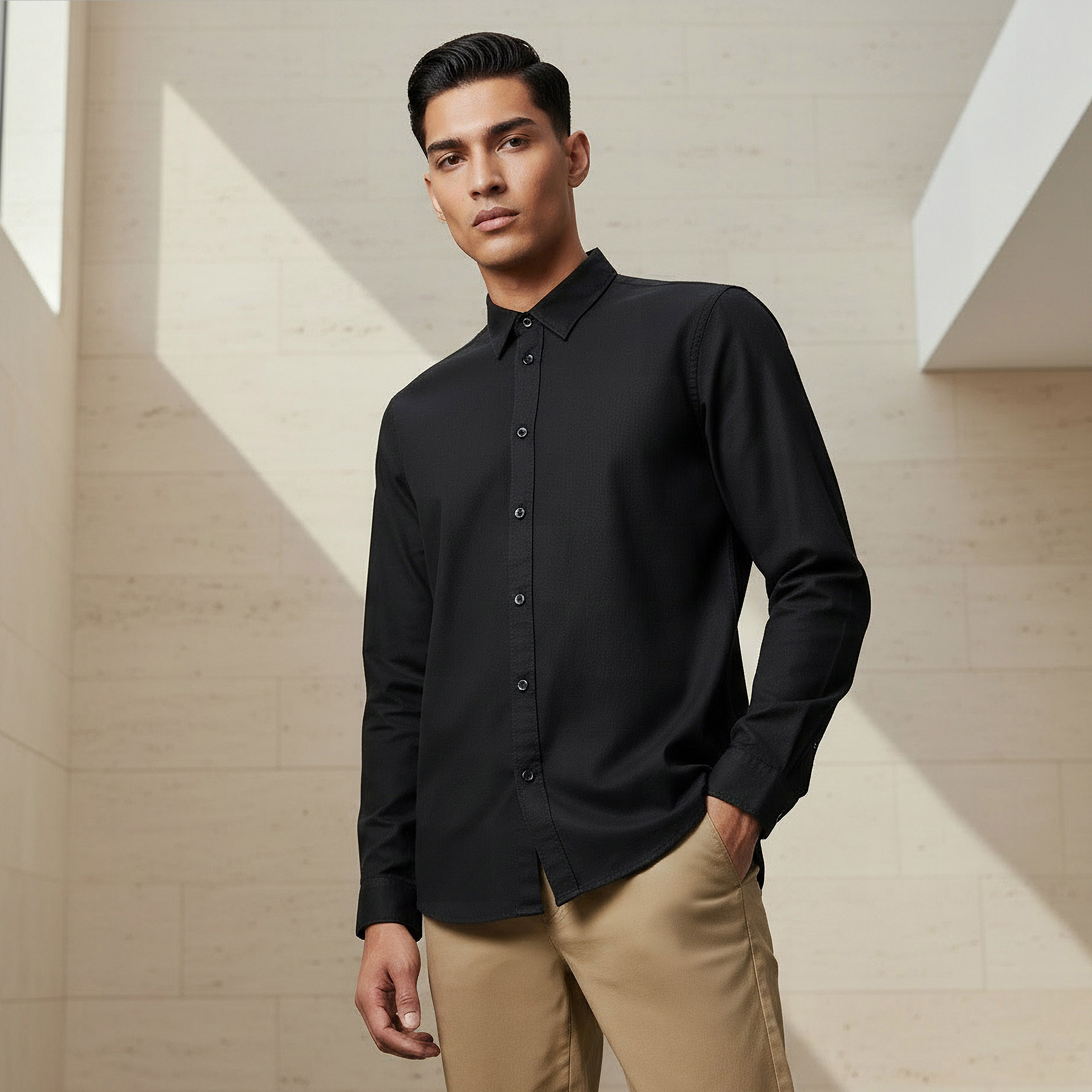 Men Regular Fit Collared Long Sleeve Shirt-men-clothing-shirts-image-1