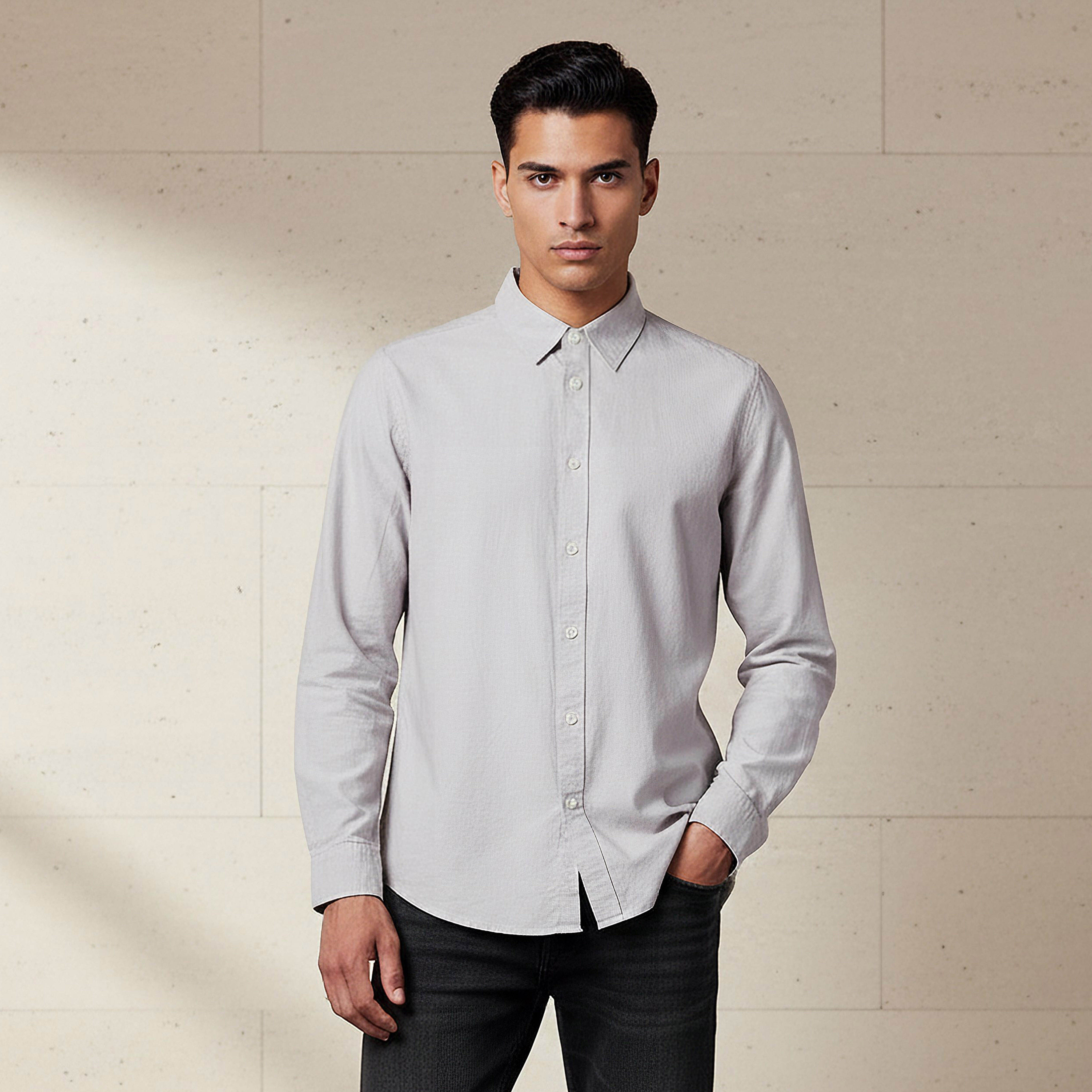 Men Regular Fit Collared Long Sleeve Shirt-men-clothing-shirts-image-1