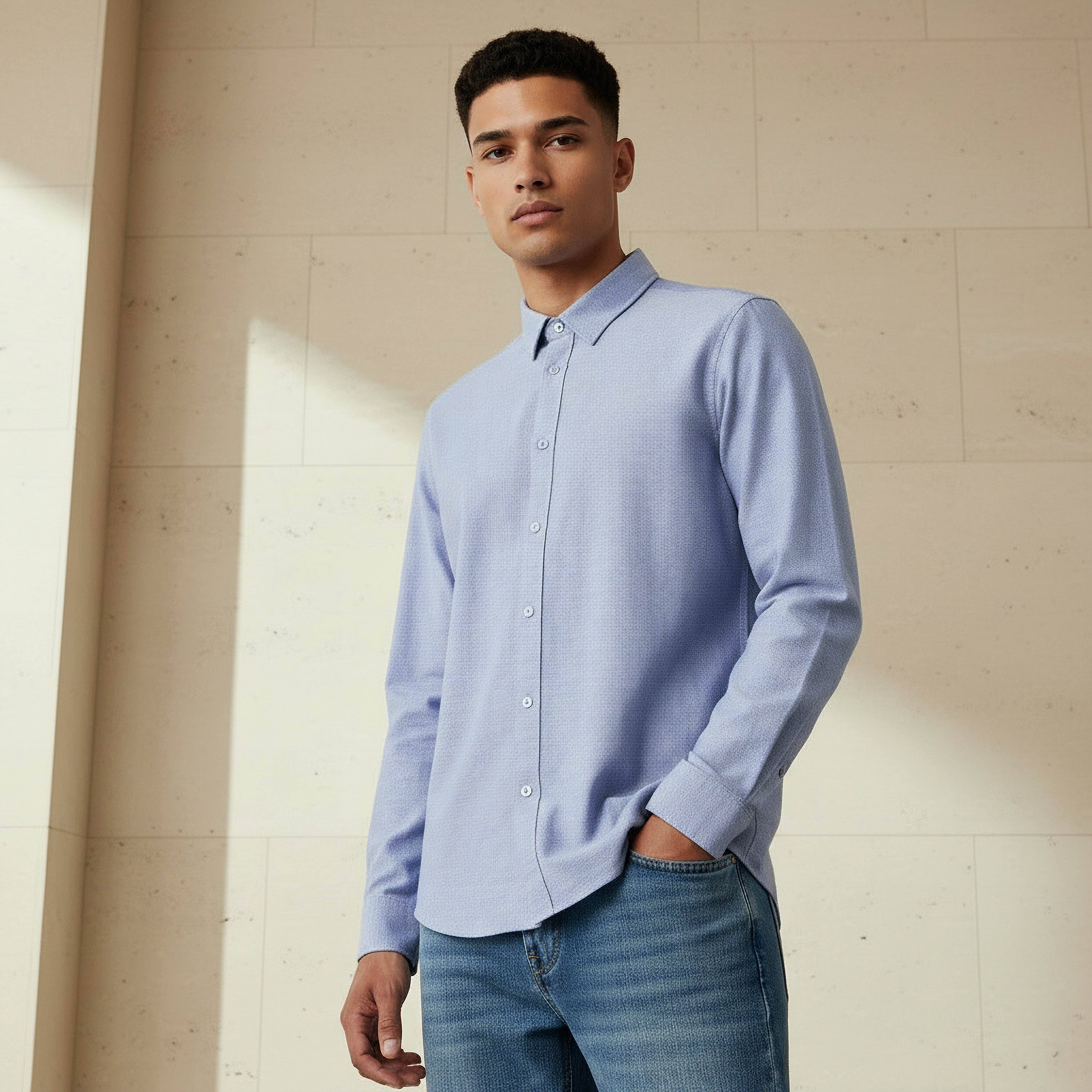 Men Regular Fit Collared Long Sleeve Shirt-men-clothing-shirts-image-1