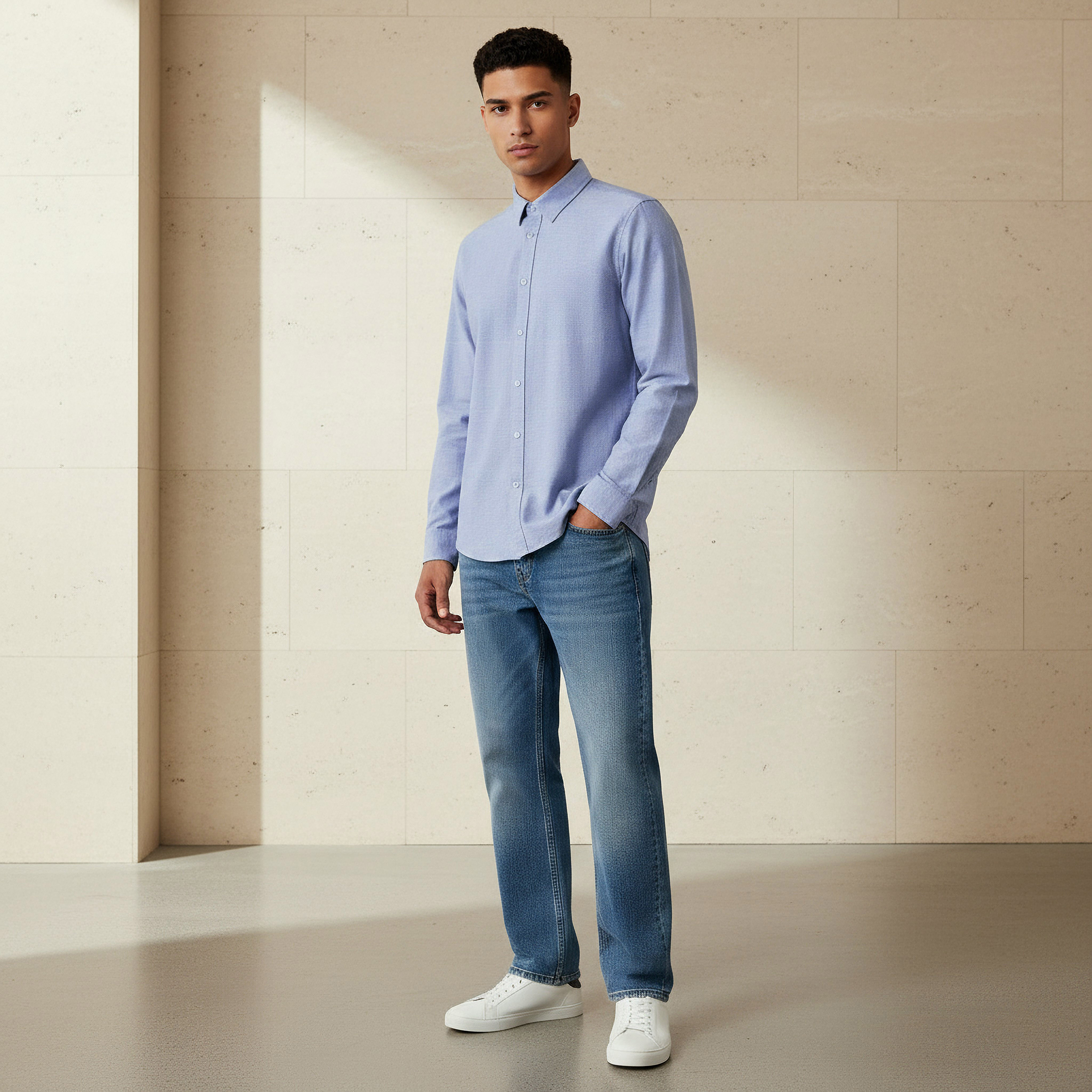 Men Regular Fit Collared Long Sleeve Shirt-men-clothing-shirts-image-2