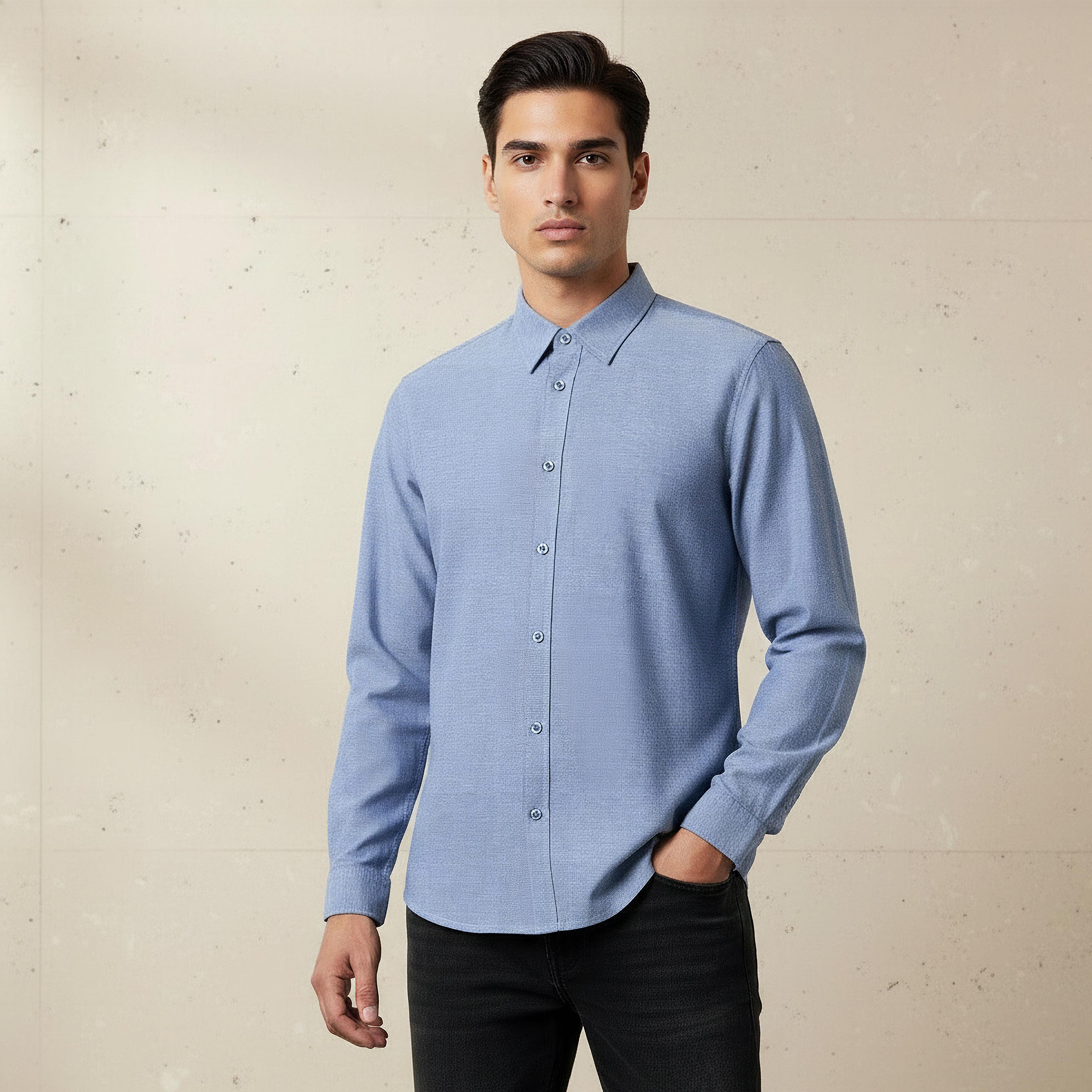 Men Regular Fit Collared Long Sleeve Shirt-men-clothing-shirts-image-1