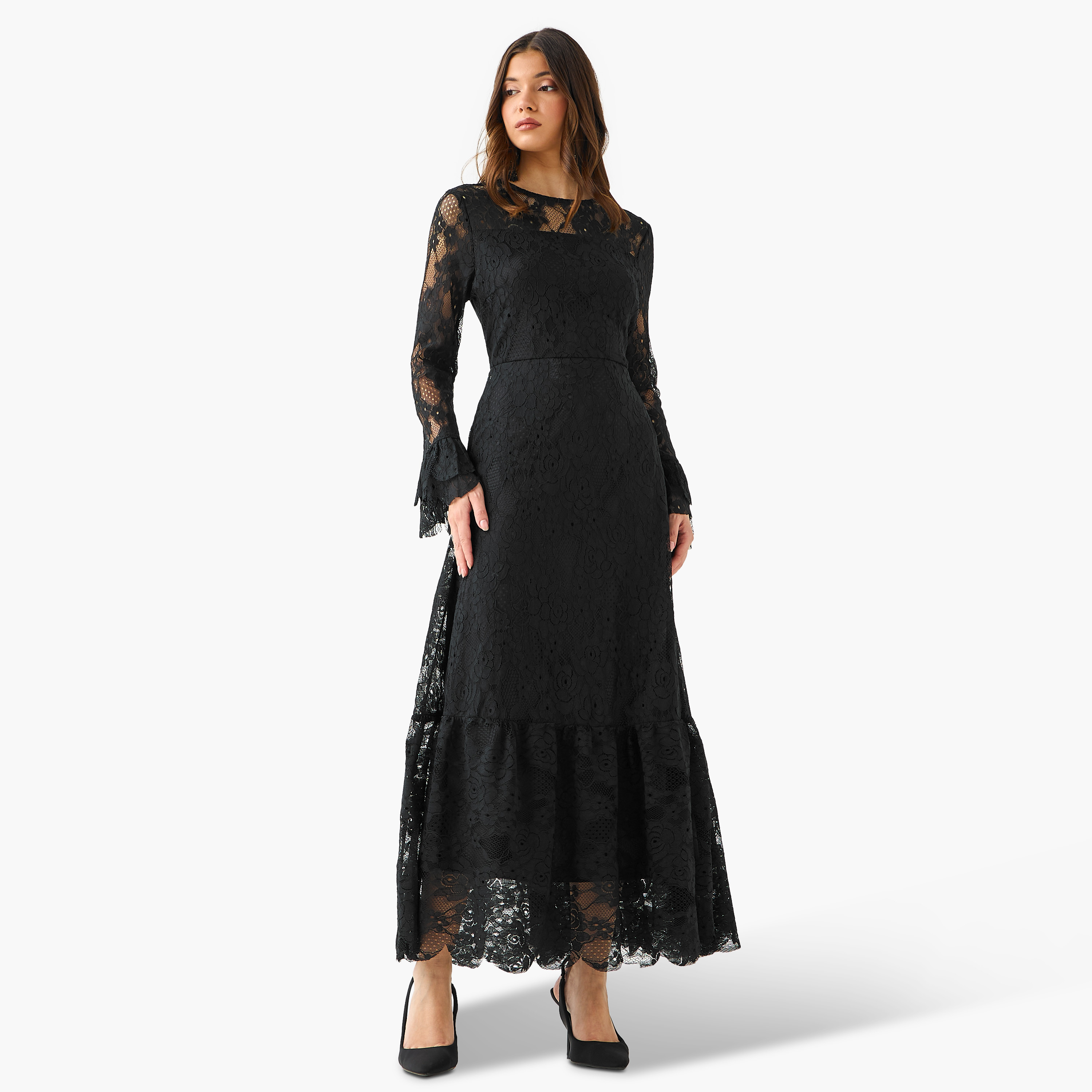 فستان دانتيل نسائي بأكمام جرس-women-clothing-dresses-image-4