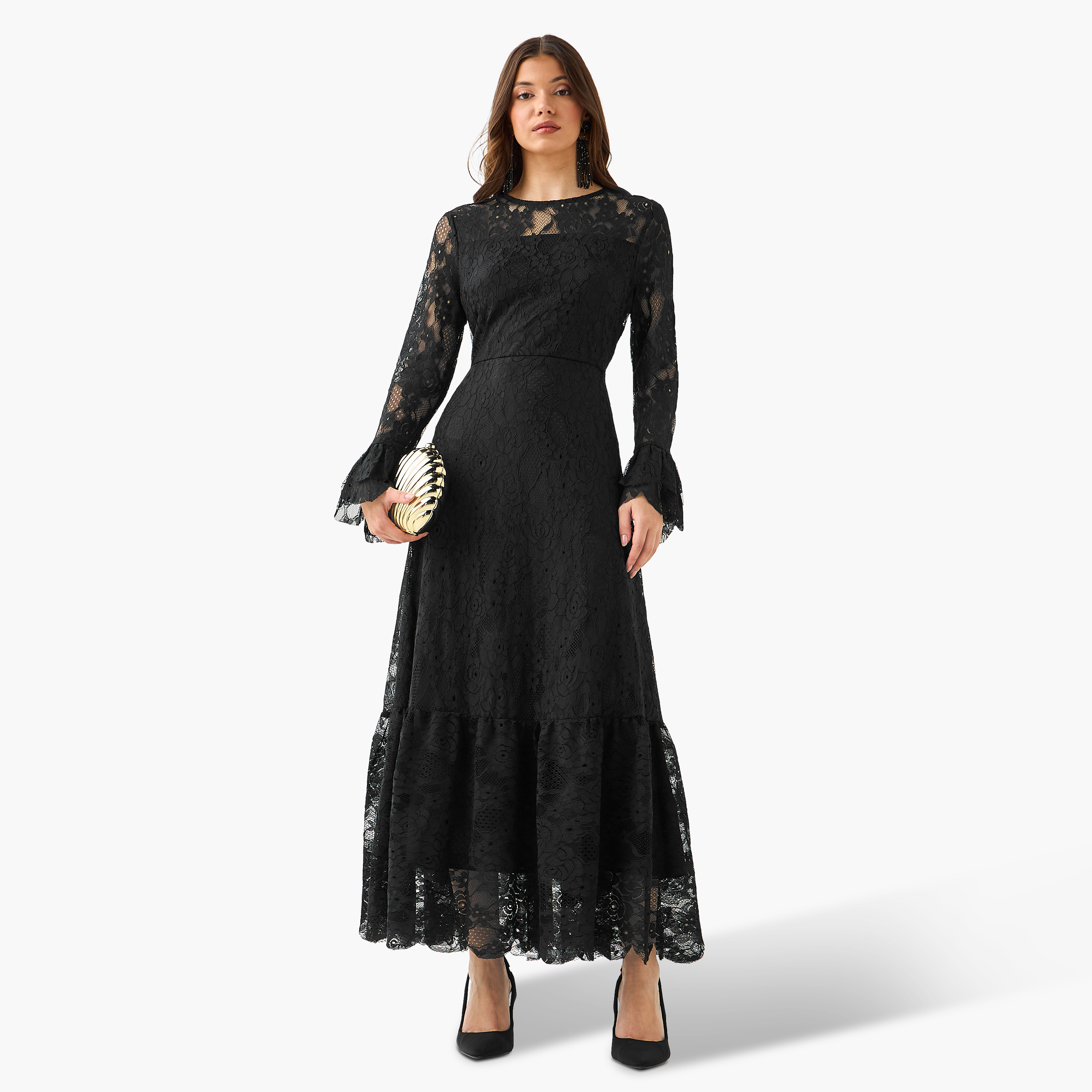 فستان دانتيل نسائي بأكمام جرس-women-clothing-dresses-image-5