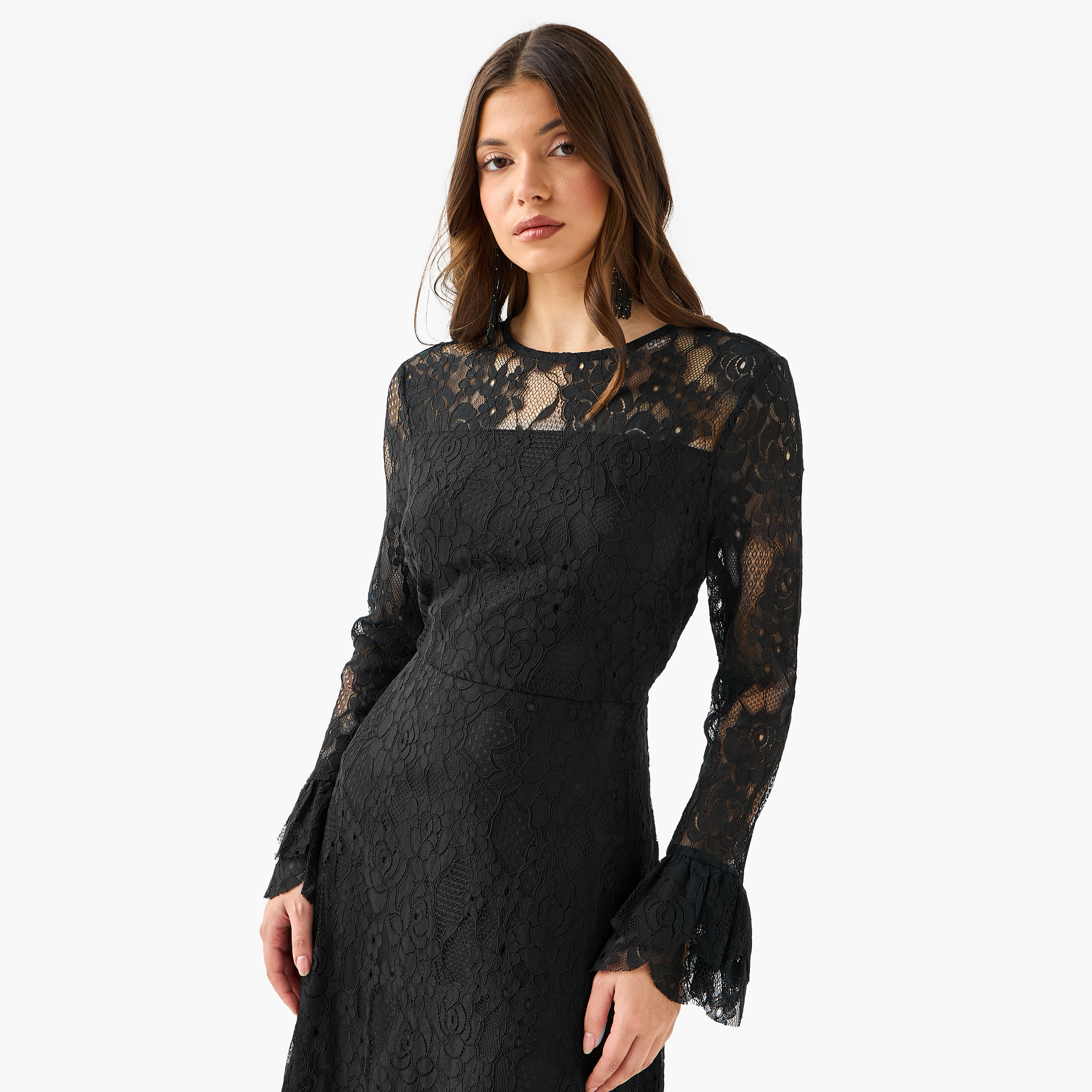 فستان دانتيل نسائي بأكمام جرس-women-clothing-dresses-image-6