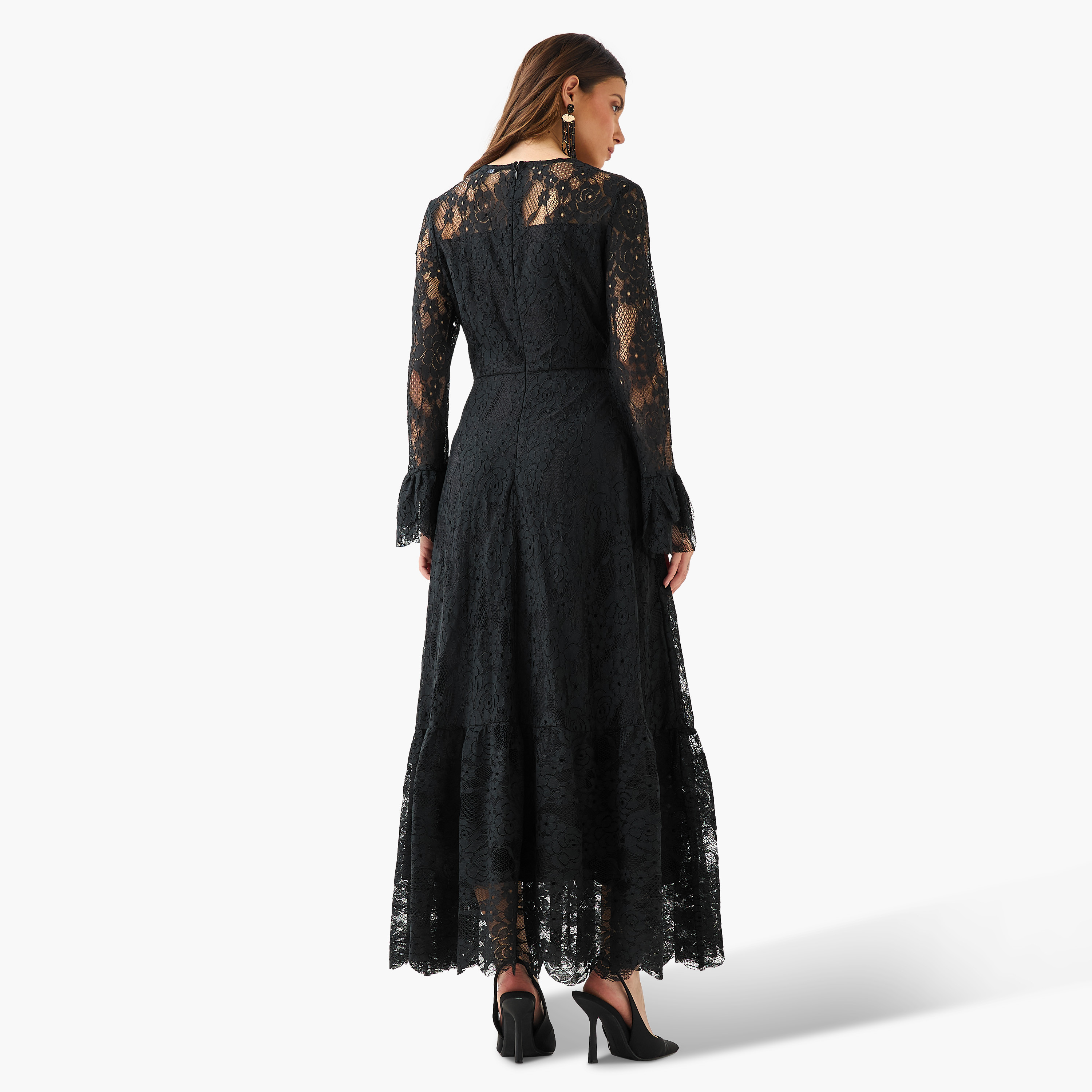 فستان دانتيل نسائي بأكمام جرس-women-clothing-dresses-image-7