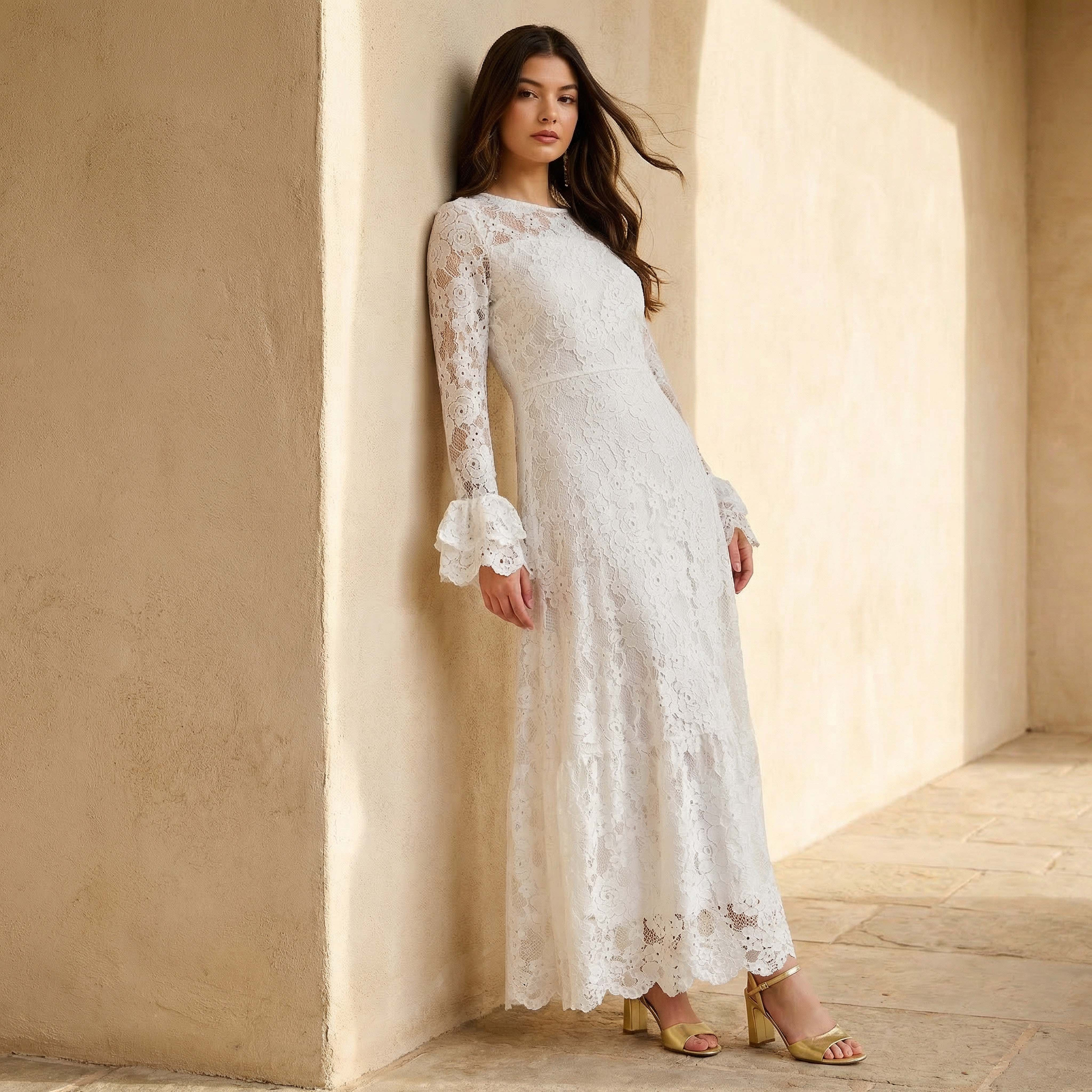 Lace Women Dress with Bell Sleeves-women-clothing-dresses-image-1