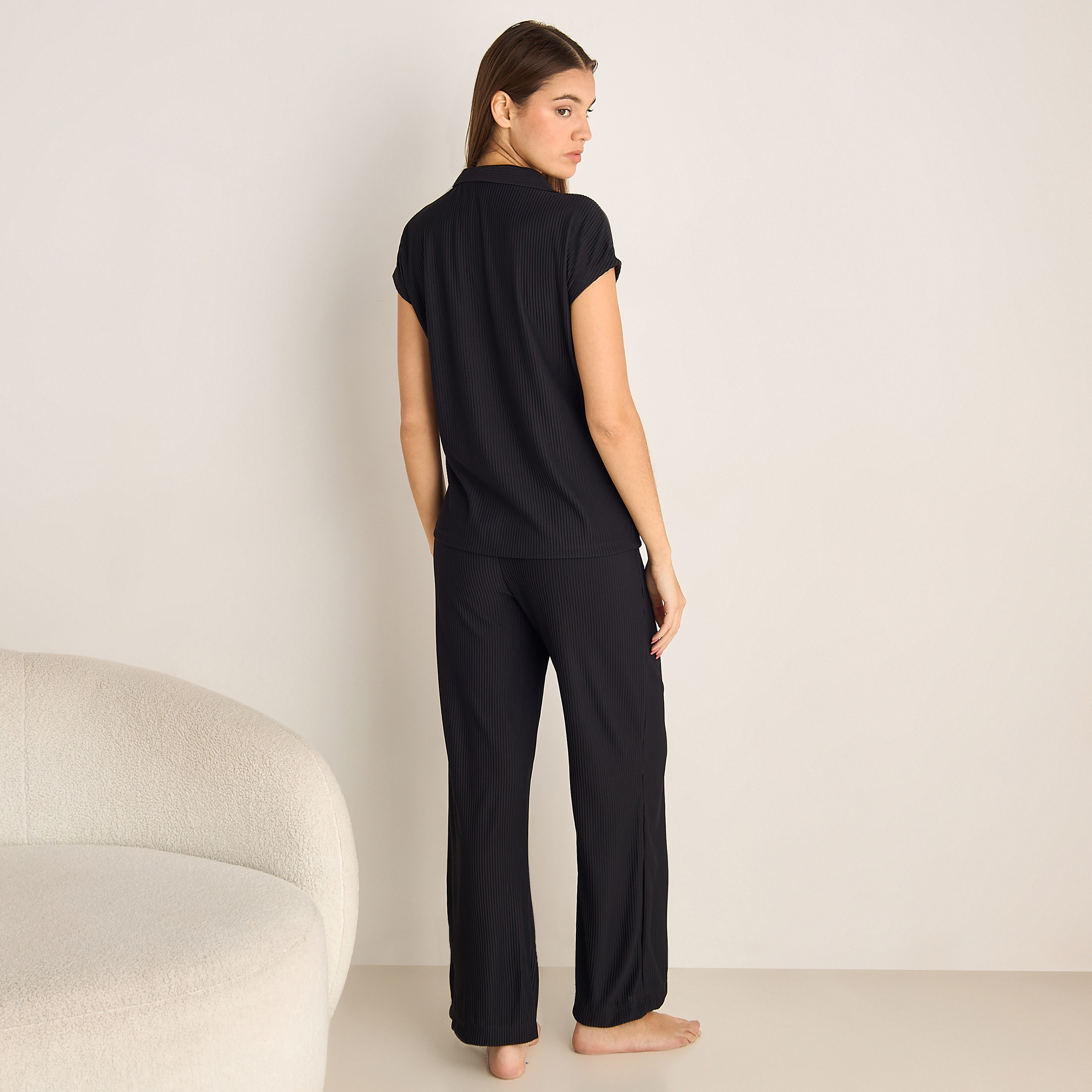 طقم بلوزة منسوجة بارزة الملمس وبنطلون-women-clothing-coordsets-image-4