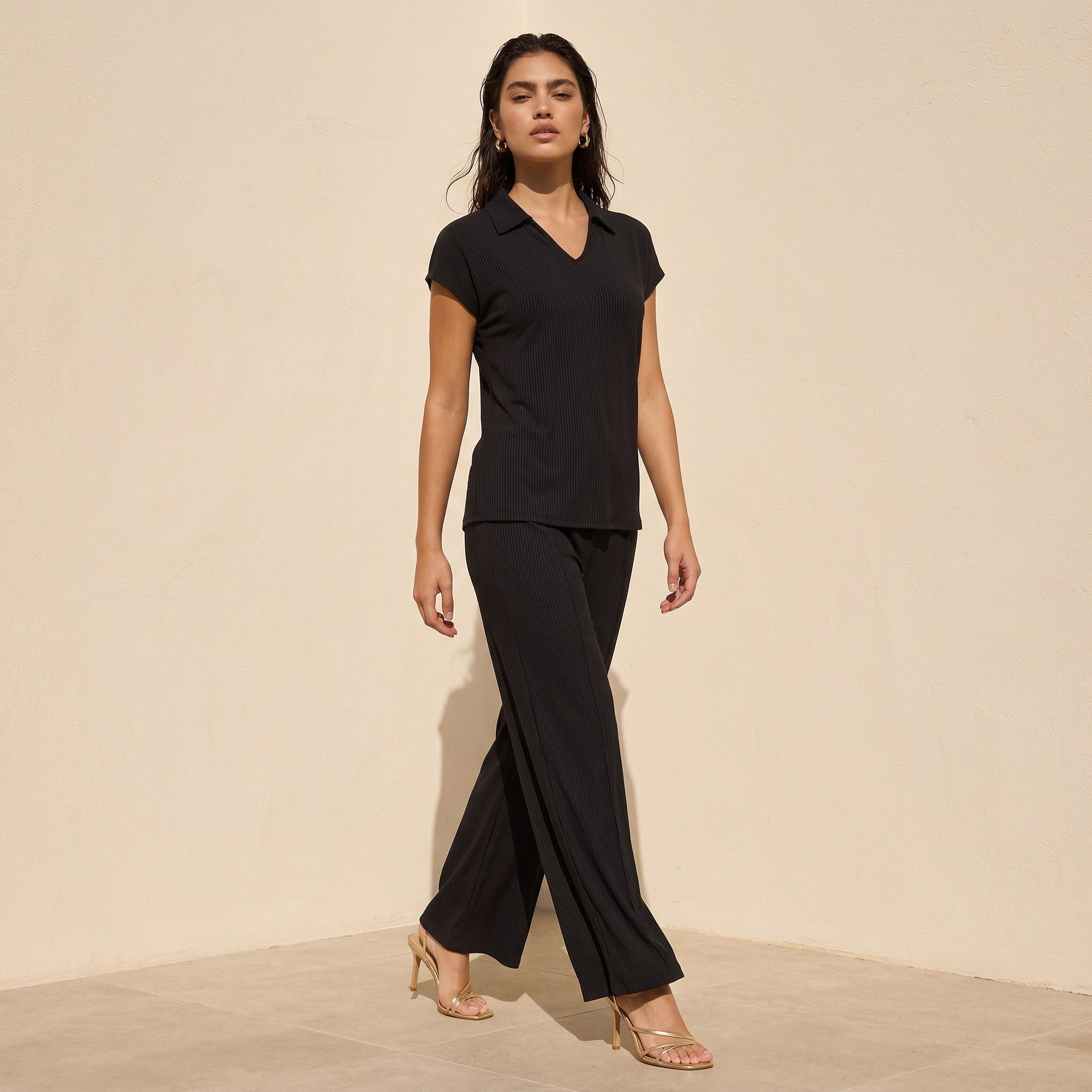 طقم بلوزة منسوجة بارزة الملمس وبنطلون-women-clothing-coordsets-image-1