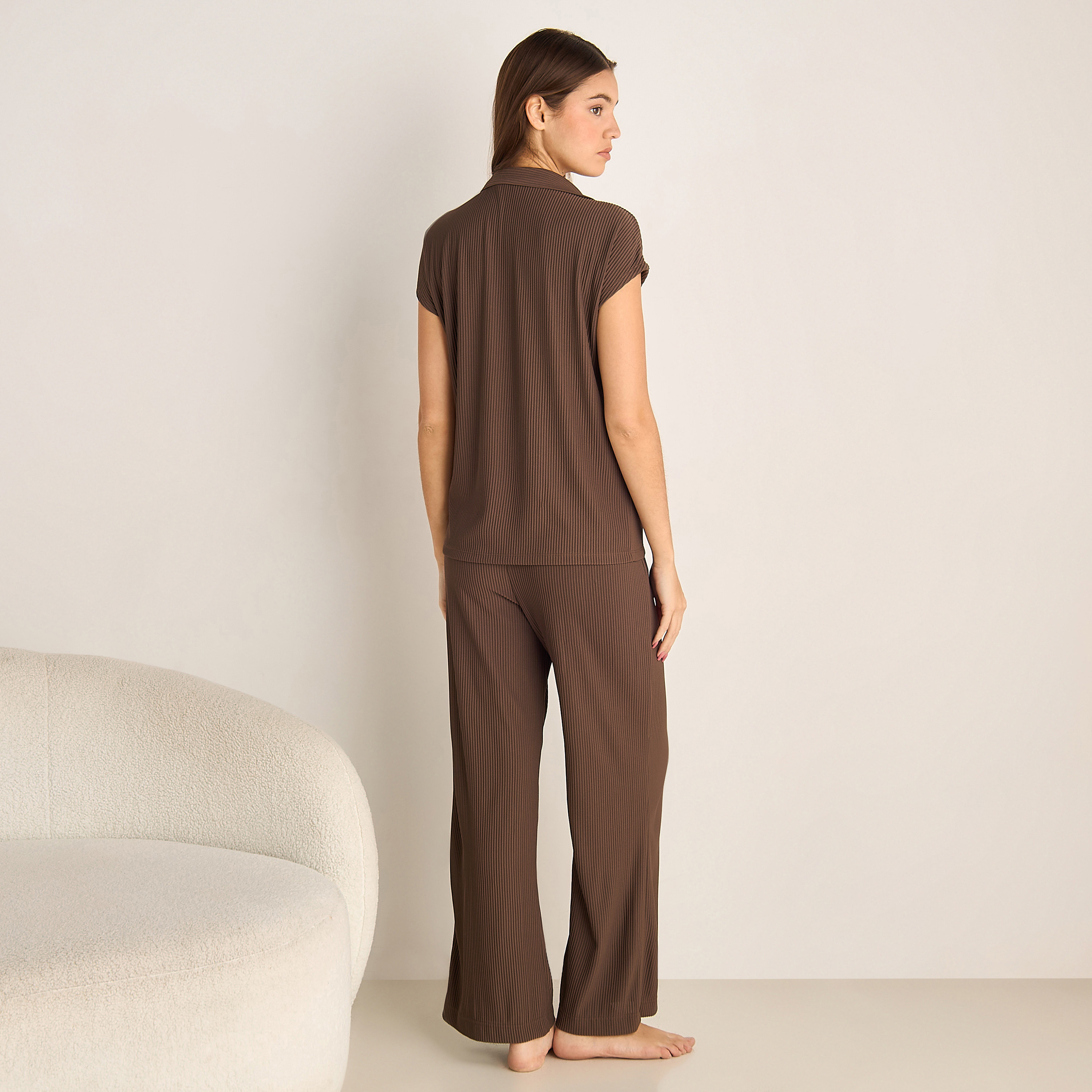 طقم بلوزة منسوجة بارزة الملمس وبنطلون-women-clothing-coordsets-image-4