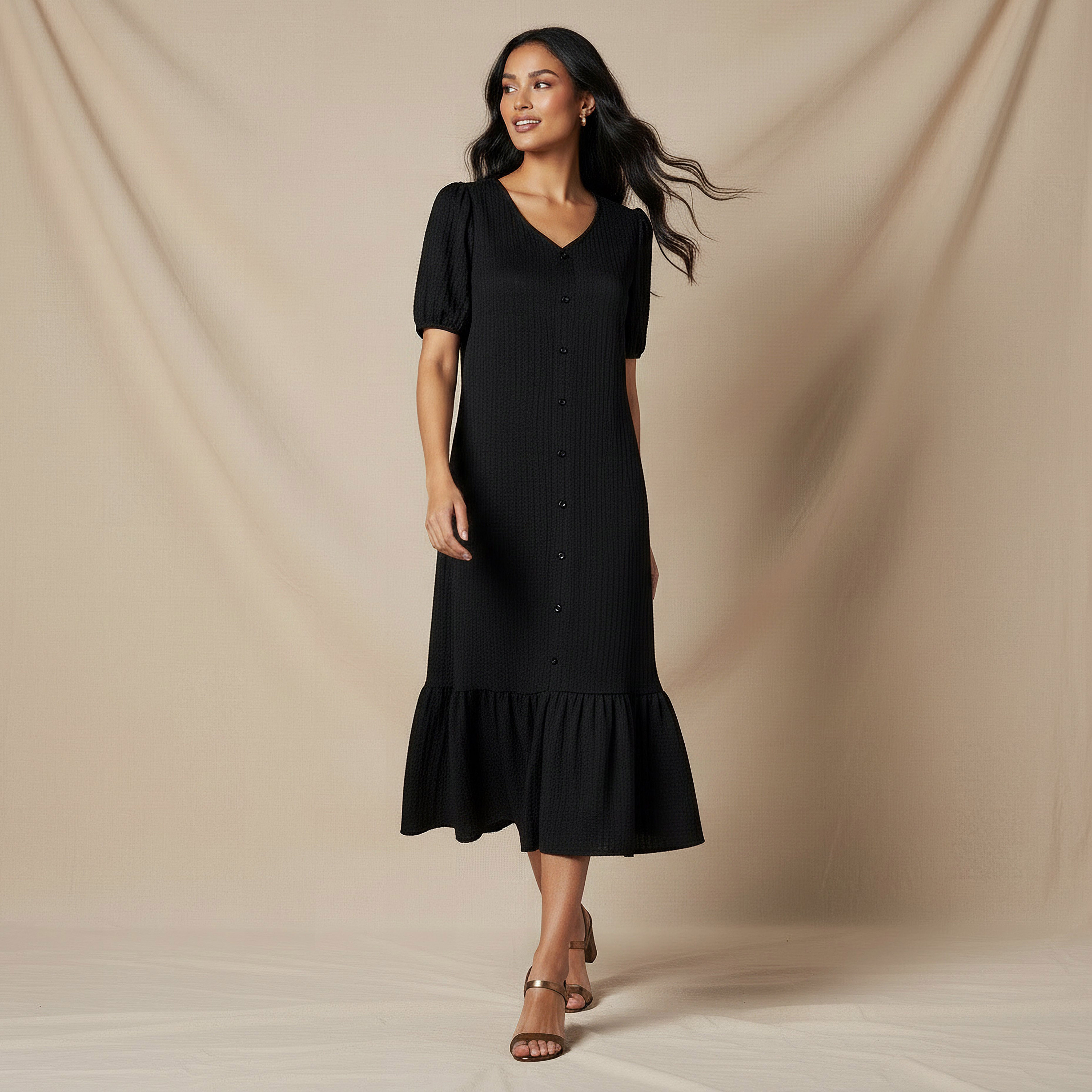 Textured Midi Shirt Dress with Puff Sleeves-PROMO_SP_SA_BUNDLE_2FOR159_180925-image-2