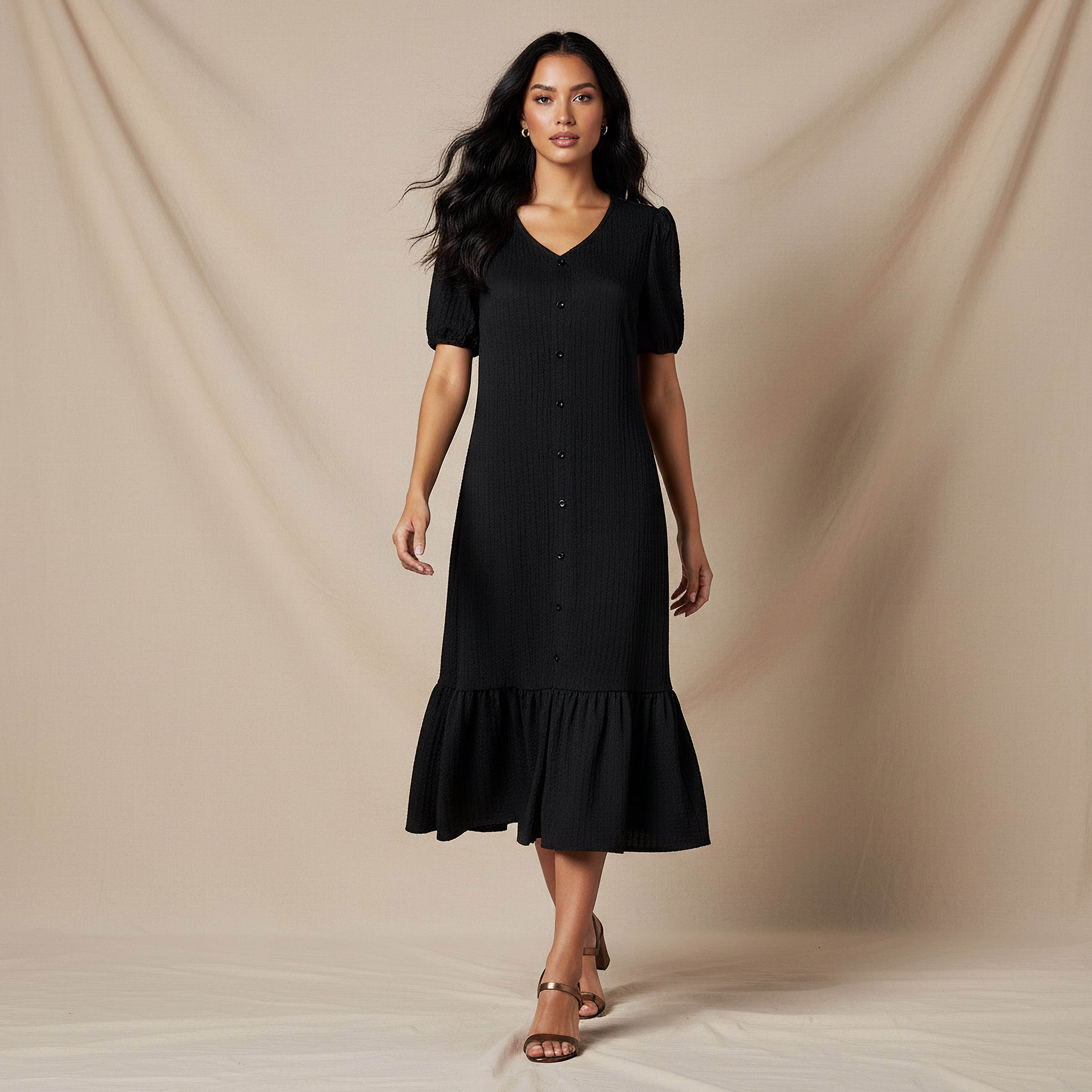 Textured Midi Shirt Dress with Puff Sleeves-PROMO_SP_SA_BUNDLE_2FOR159_180925-image-5