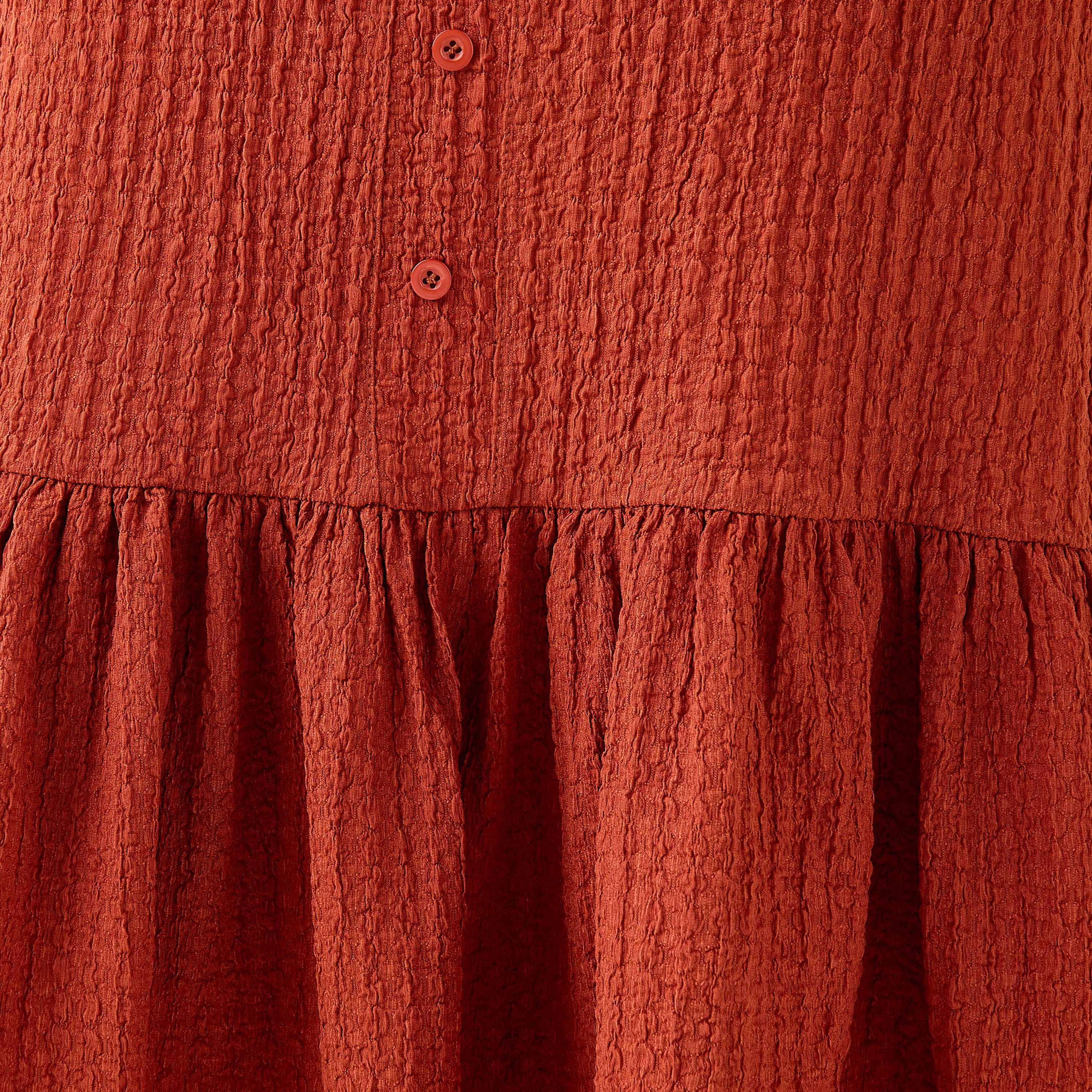 Textured Midi Shirt Dress with Puff Sleeves-women-clothing-dresses-image-2
