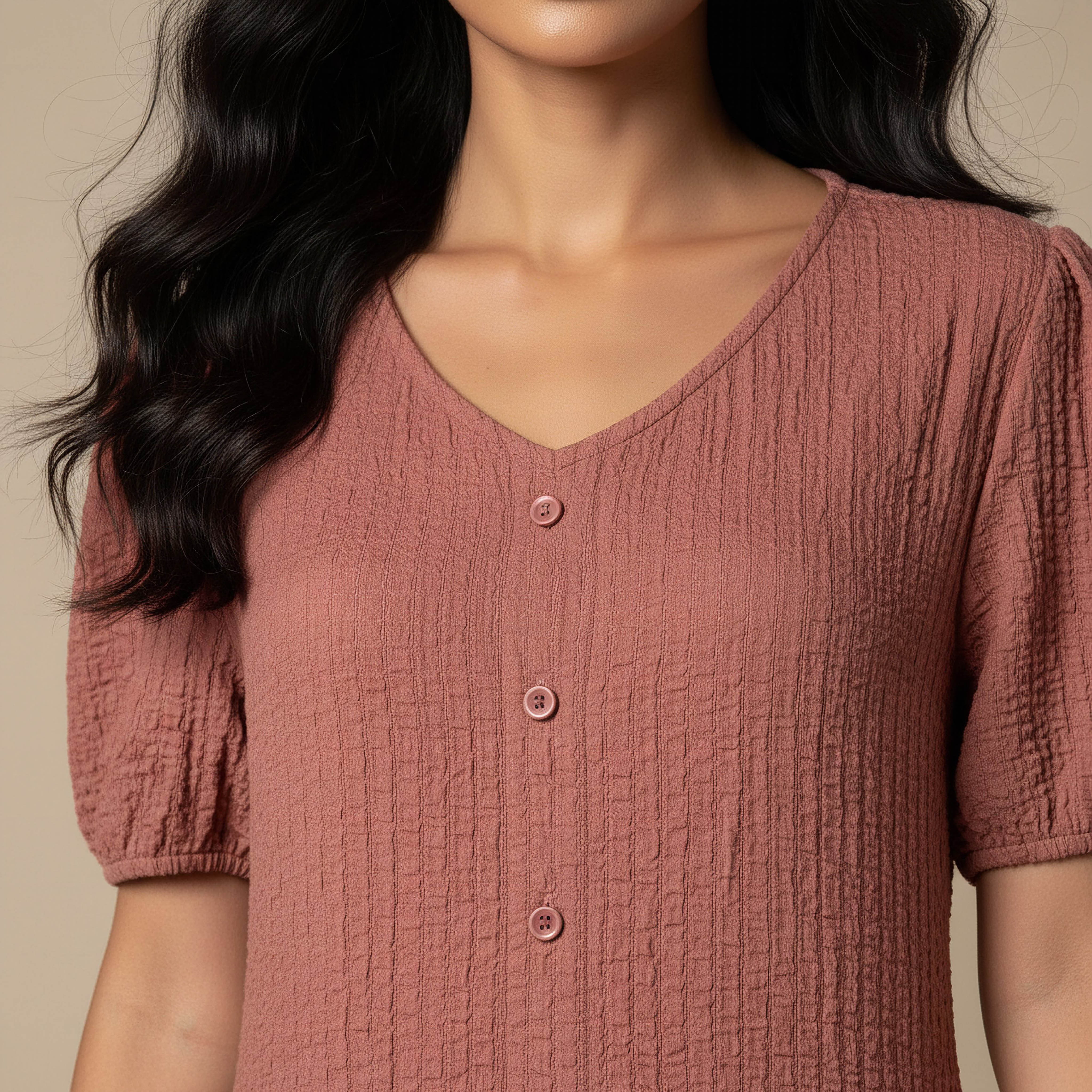 Textured Midi Shirt Dress with Puff Sleeves-women-clothing-dresses-image-4