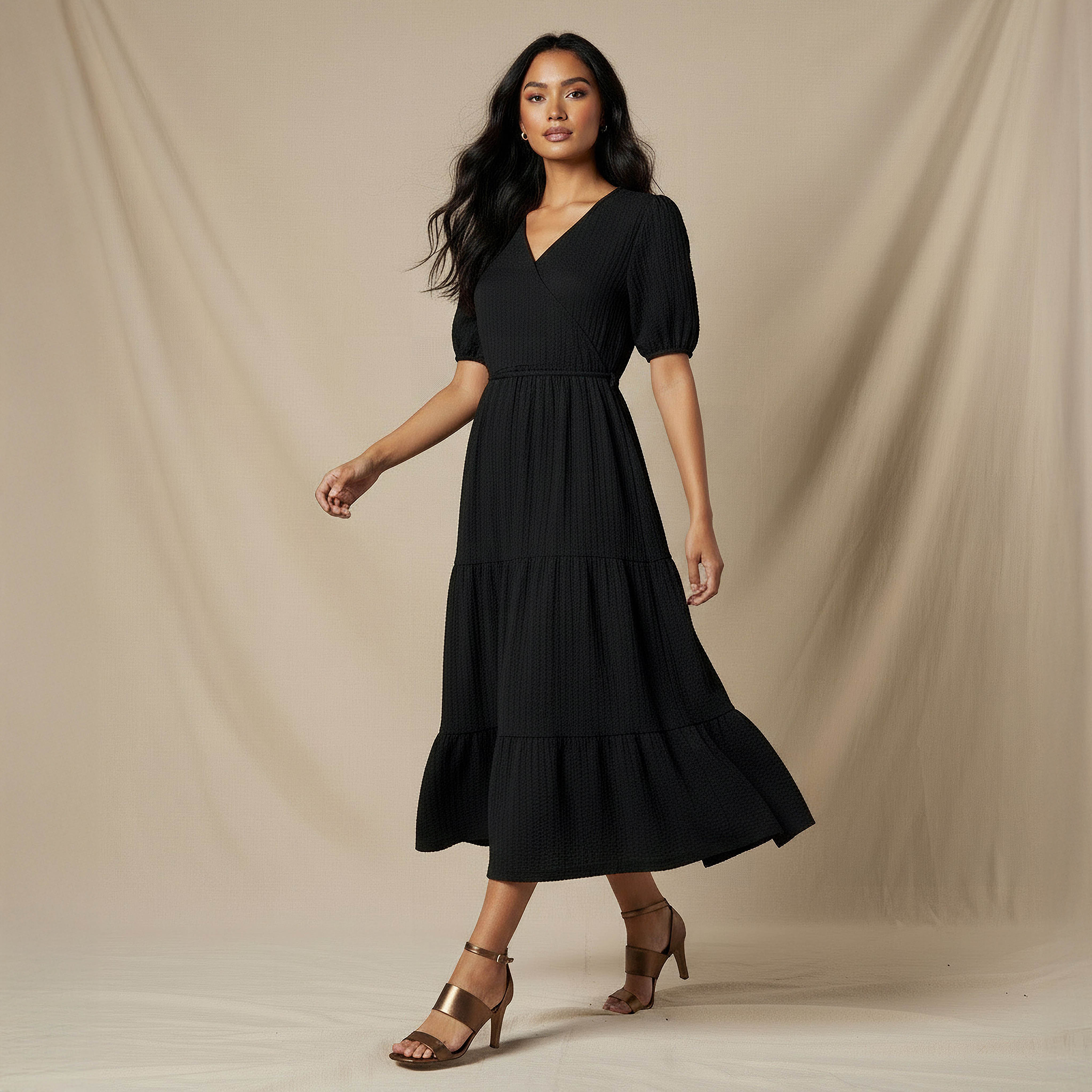 Midi Textured Tiered Dress with Short Puff Sleeves-PROMO_SP_BH_BUNDLE_2FOR16_050226-image-2