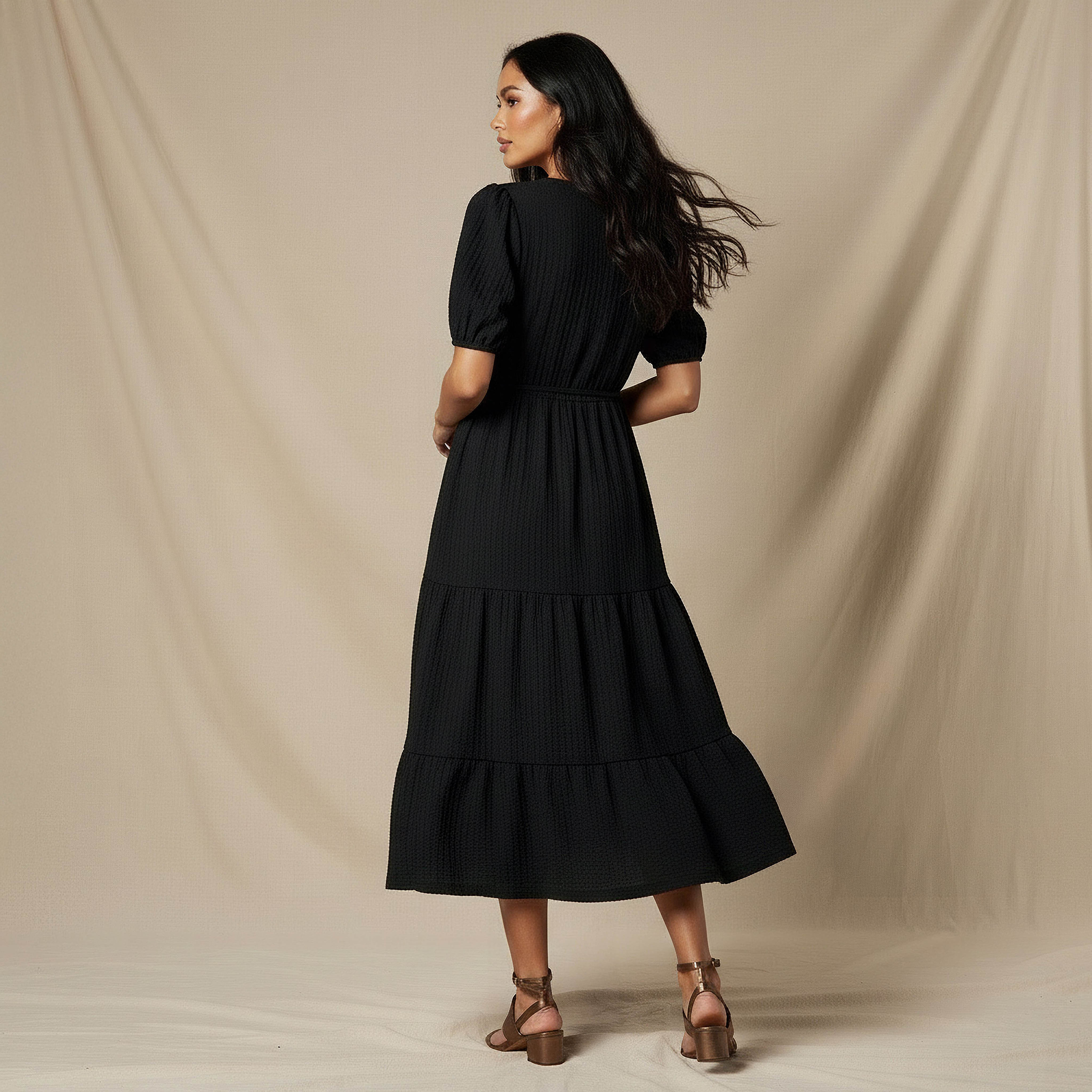 Midi Textured Tiered Dress with Short Puff Sleeves-PROMO_SP_BH_BUNDLE_2FOR16_050226-image-3