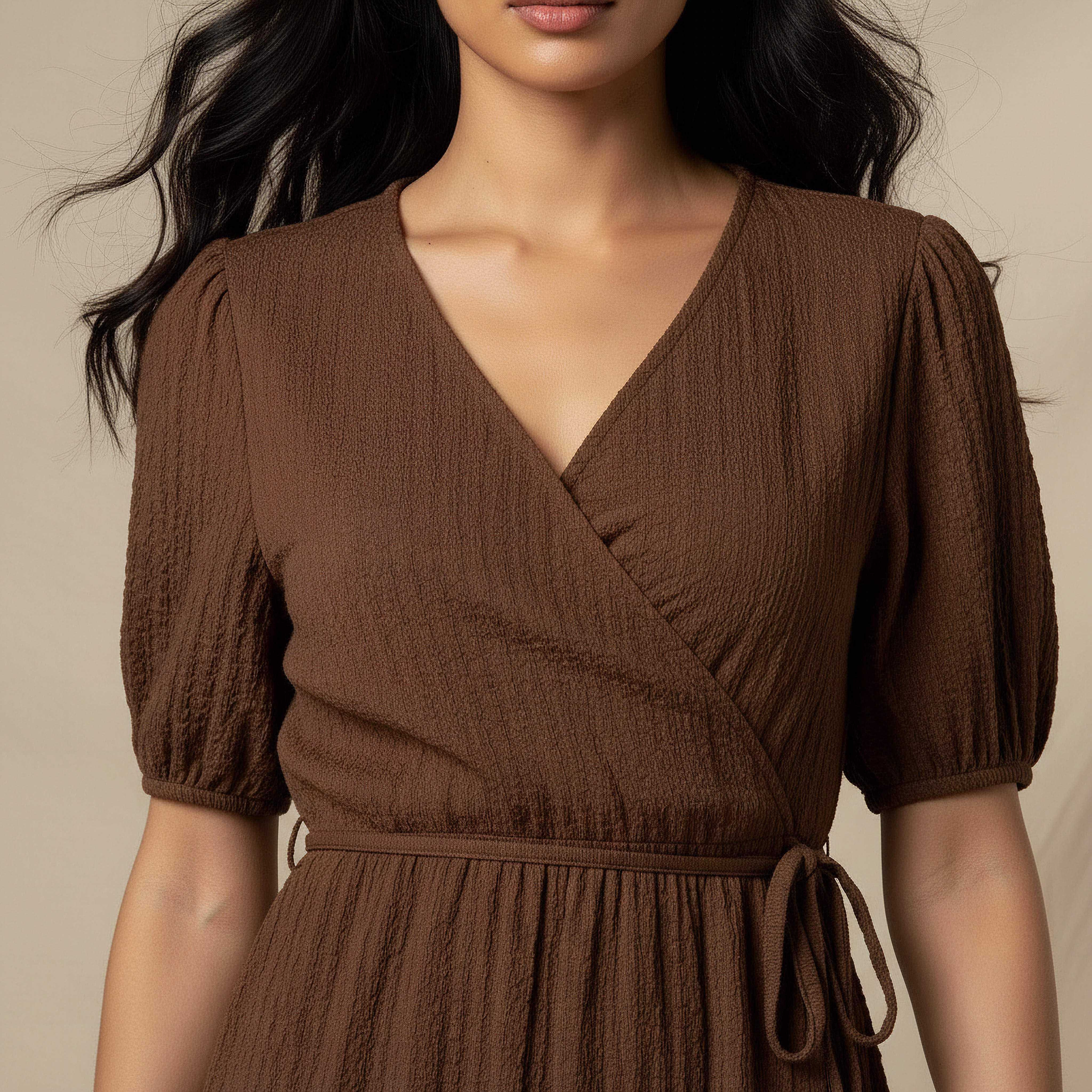 Midi Textured Tiered Dress with Short Puff Sleeves-women-clothing-dresses-image-4