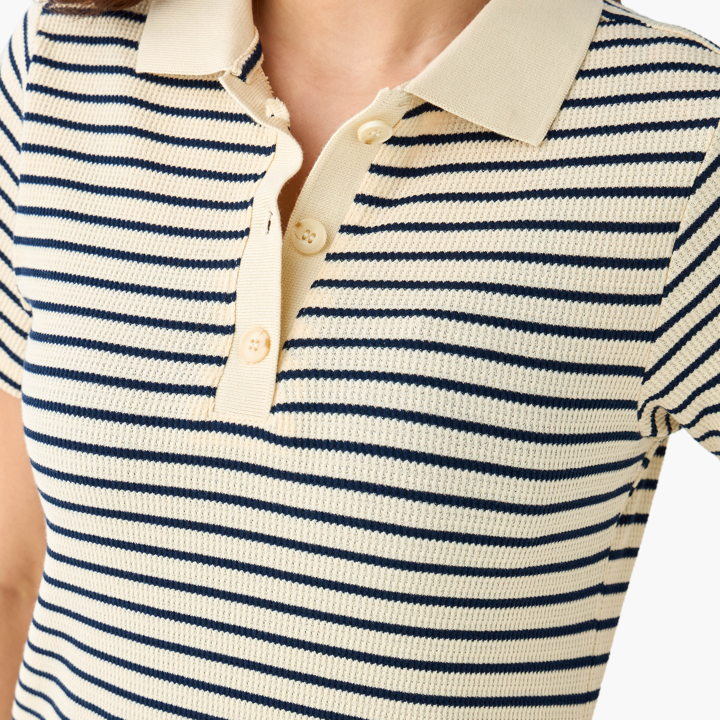 Striped T-shirt Dress with Contrast Collar-women-clothing-dresses-image-3