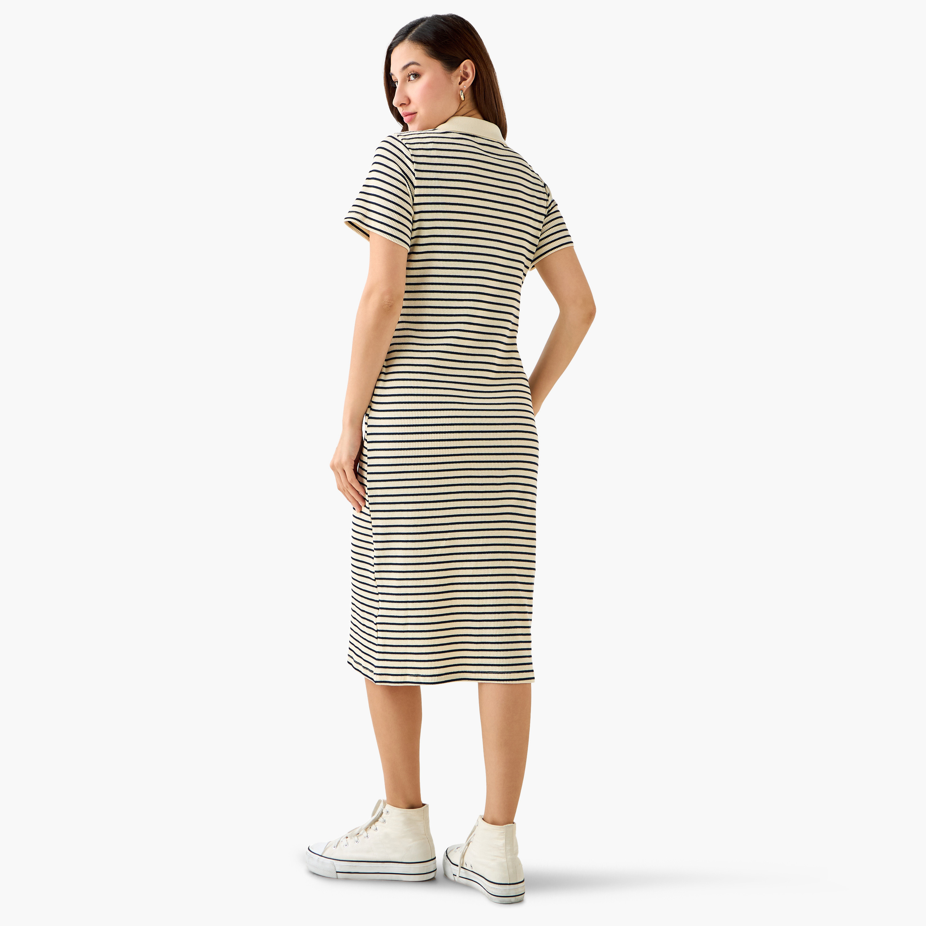 Striped T-shirt Dress with Contrast Collar-women-clothing-dresses-image-4