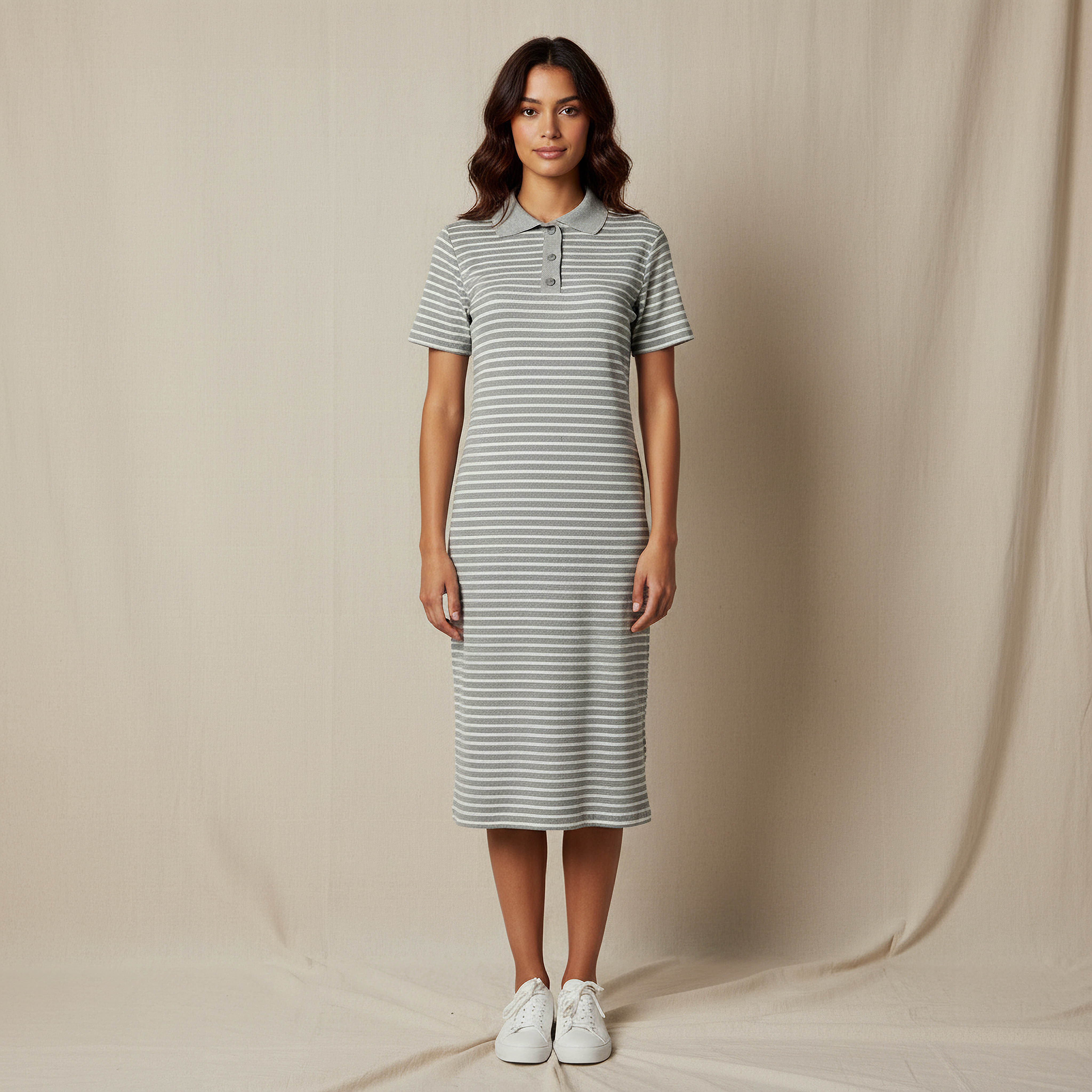 Striped T-shirt Dress with Contrast Collar-women-clothing-dresses-image-1