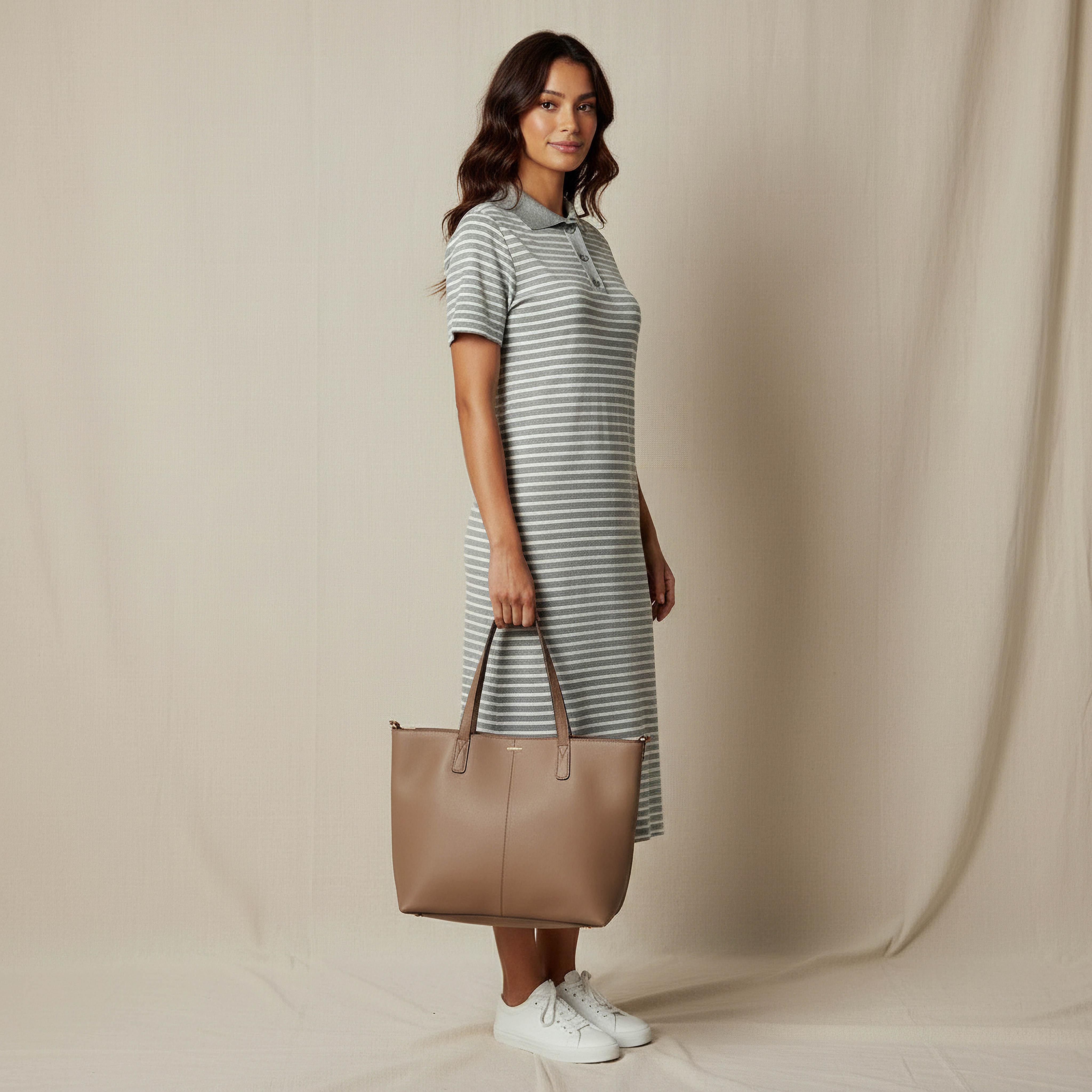 Striped T-shirt Dress with Contrast Collar-women-clothing-dresses-image-2