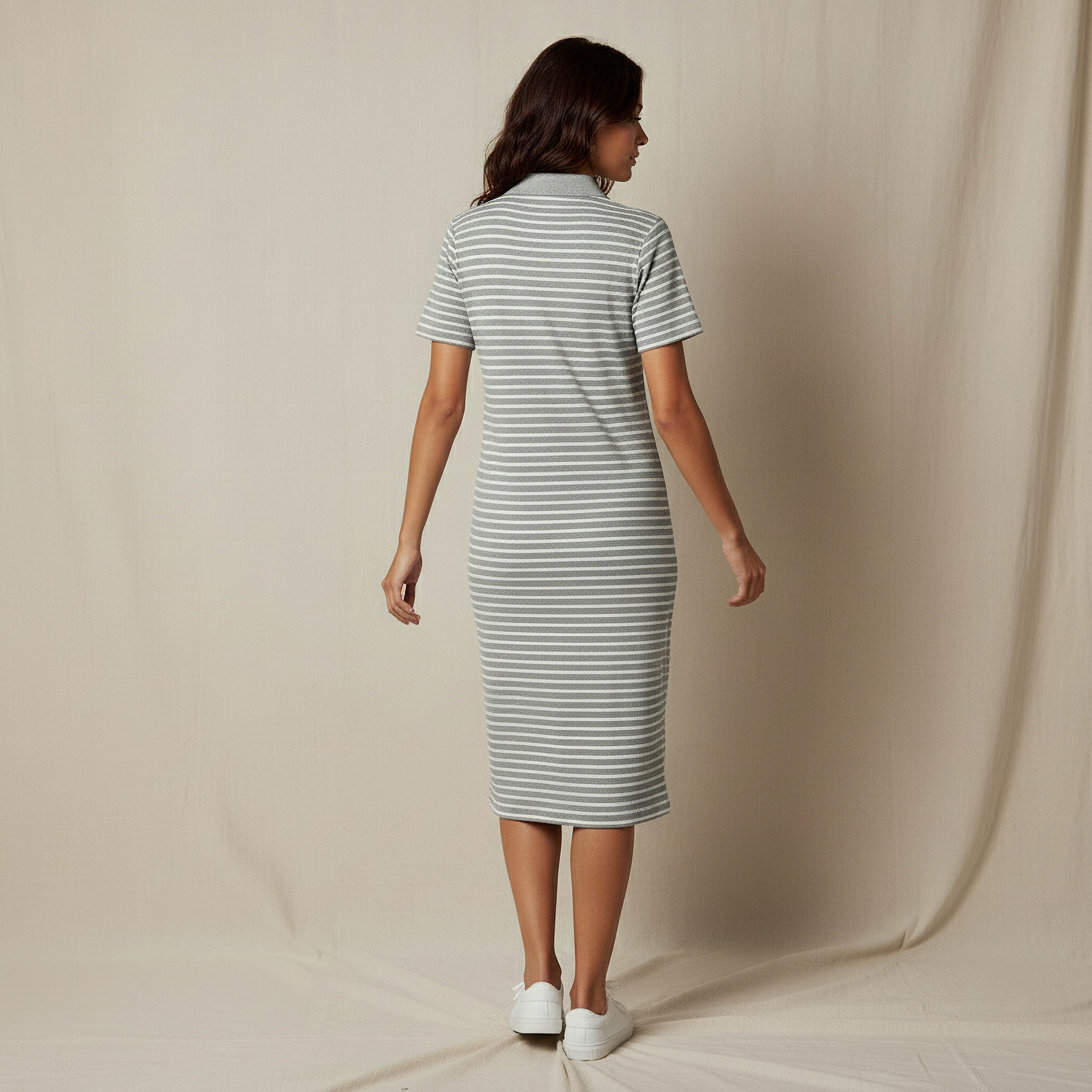 Striped T-shirt Dress with Contrast Collar-women-clothing-dresses-image-3