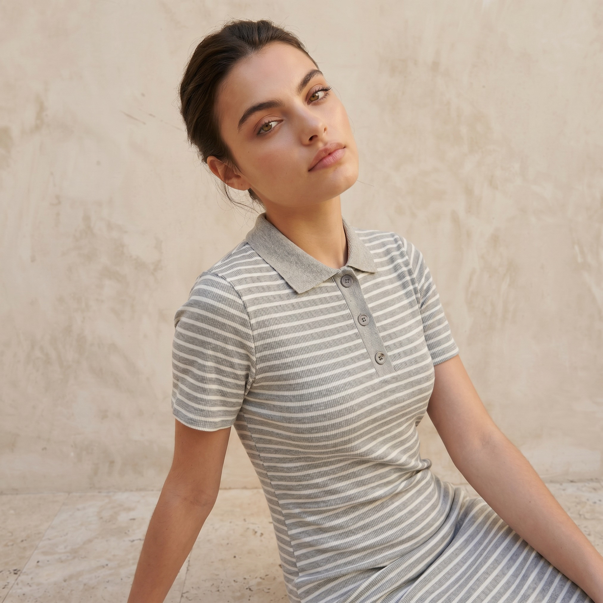 Striped T-shirt Dress with Contrast Collar-women-clothing-dresses-image-5
