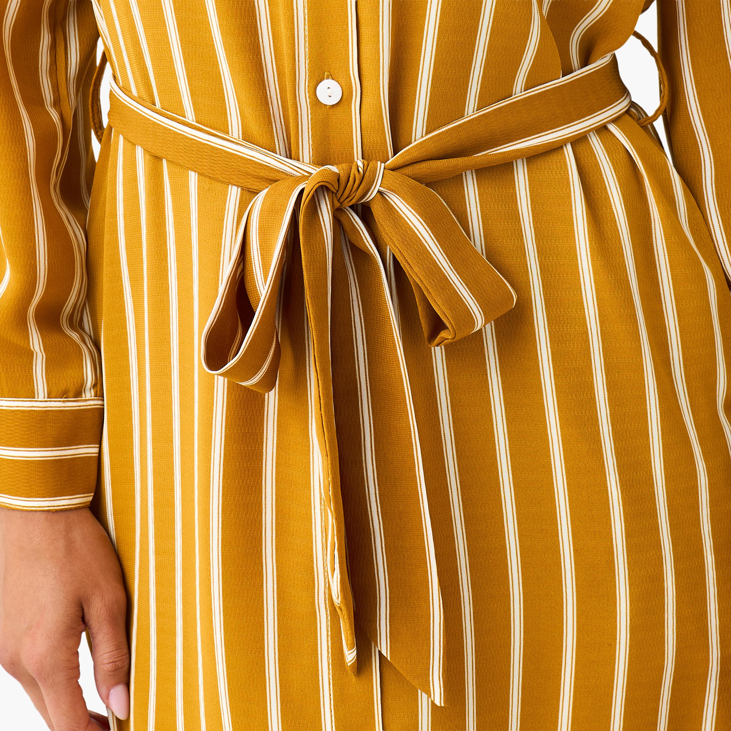 Striped Women Shirt Dress with Tie-Up Belt-women-clothing-dresses-image-2