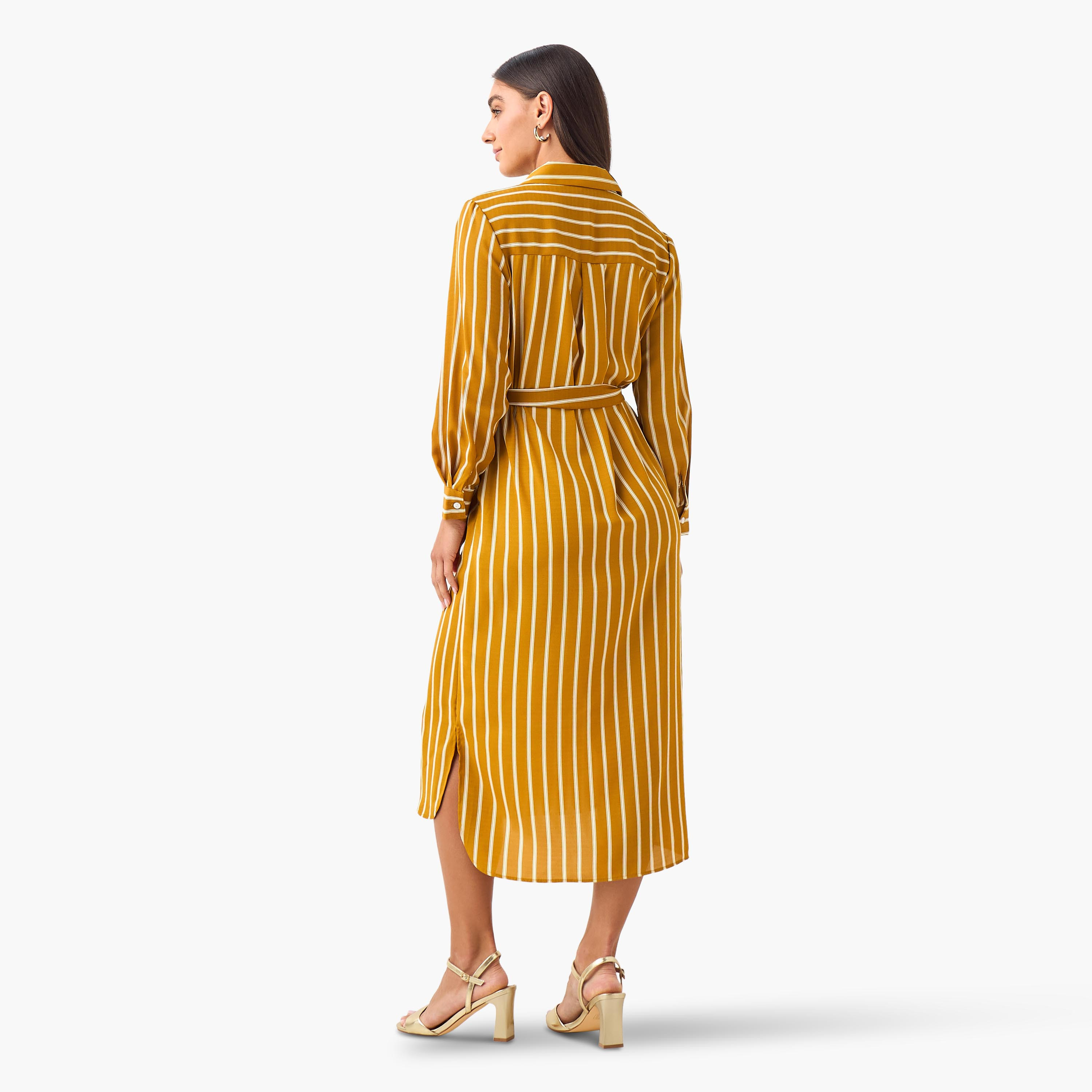 Striped Women Shirt Dress with Tie-Up Belt-women-clothing-dresses-image-4