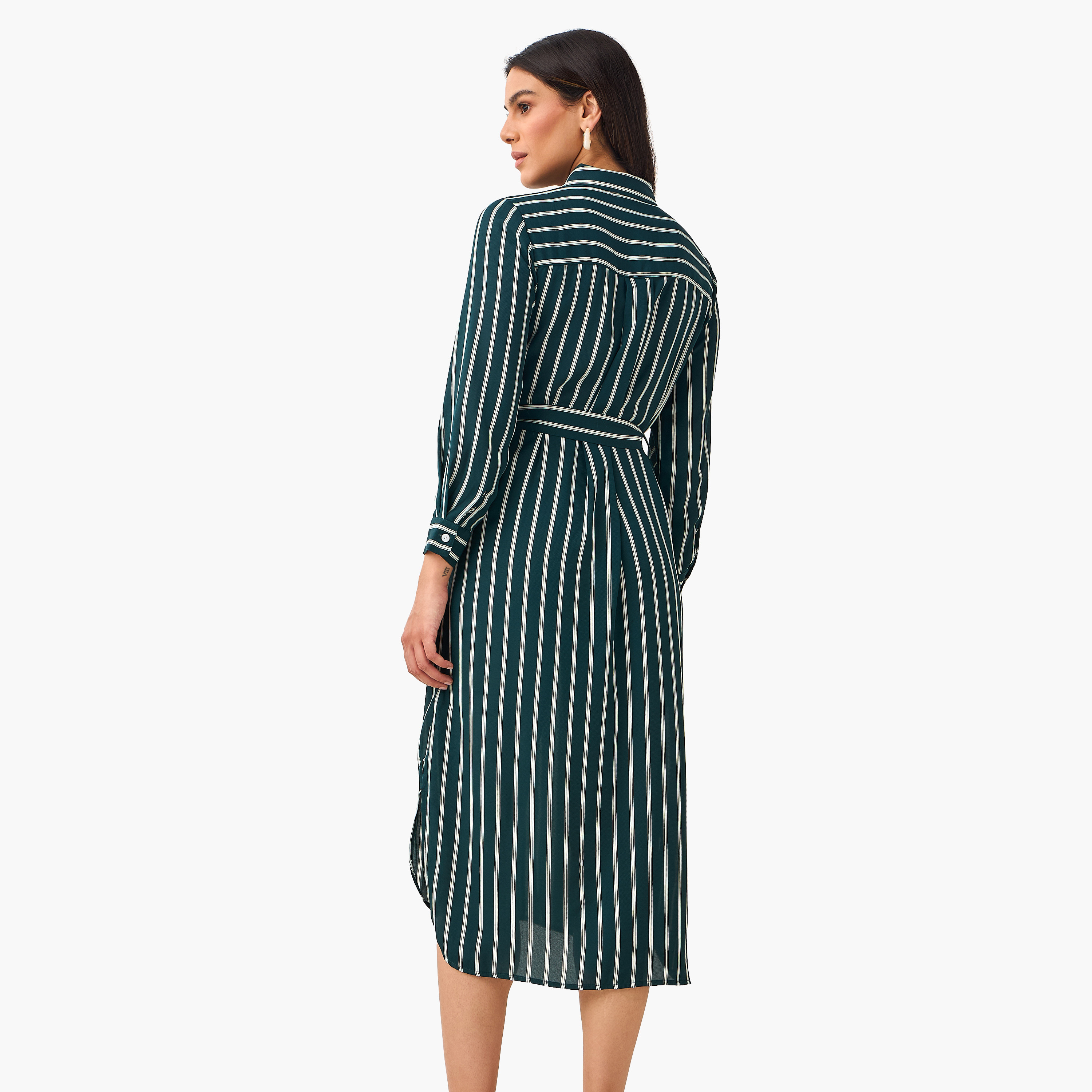 Striped Women Shirt Dress with Tie-Up Belt-women-clothing-dresses-image-4