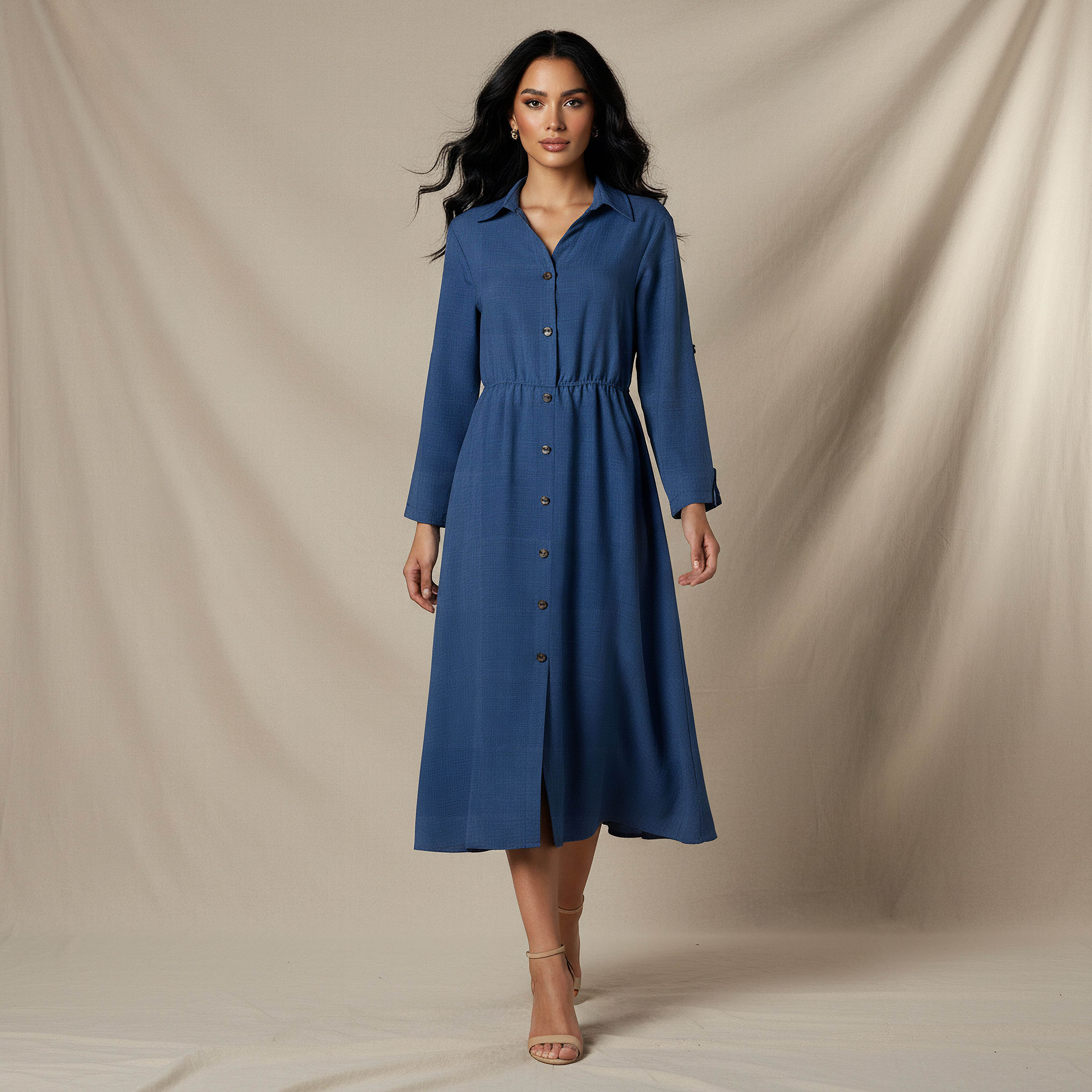 Midi Linen Shirt Dress with 3/4 Sleeves-PROMO_SP_BH_BUNDLE_2FOR18_180925-image-1