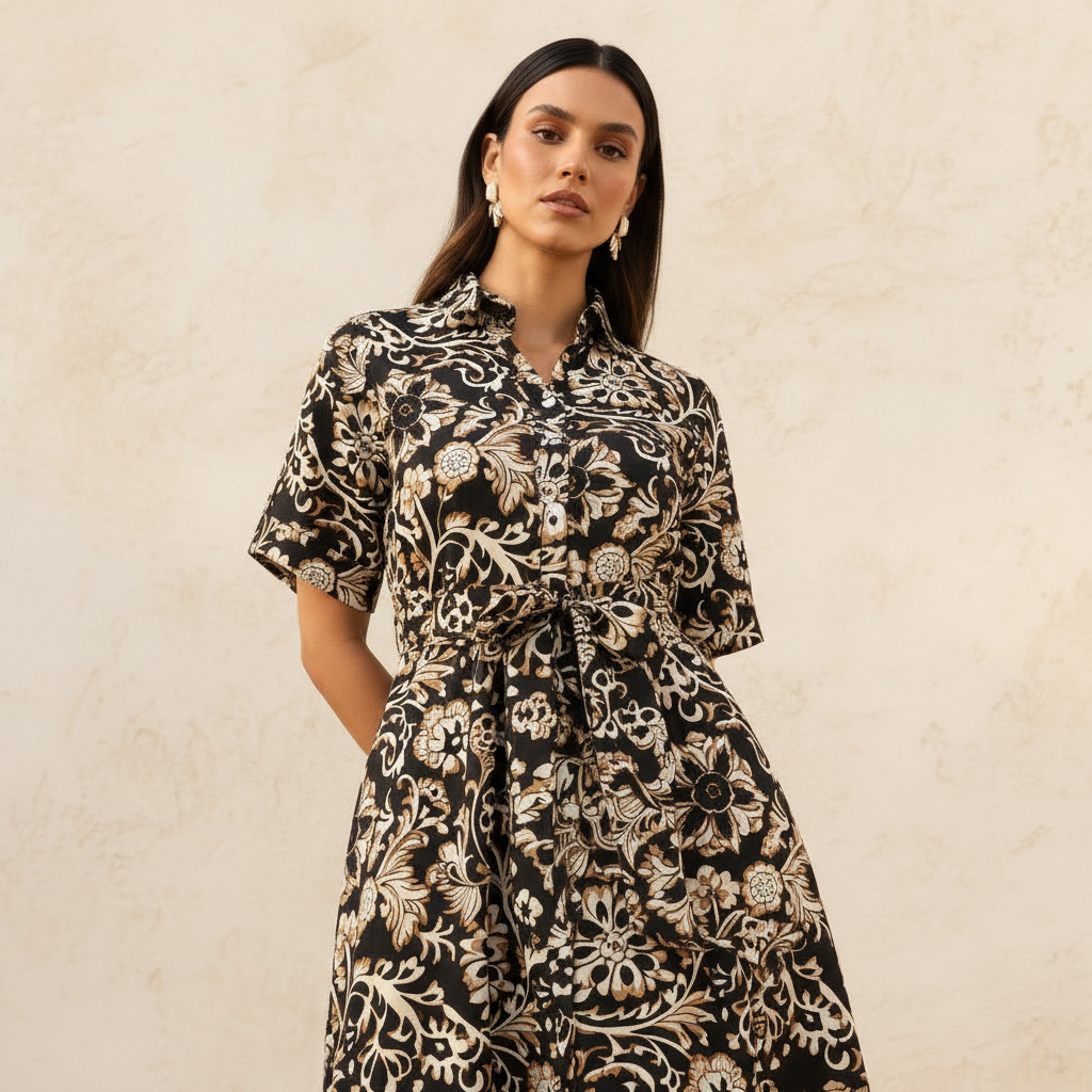 Belted Midi Shirt Dress with Printed Design-women-clothing-dresses-image-3