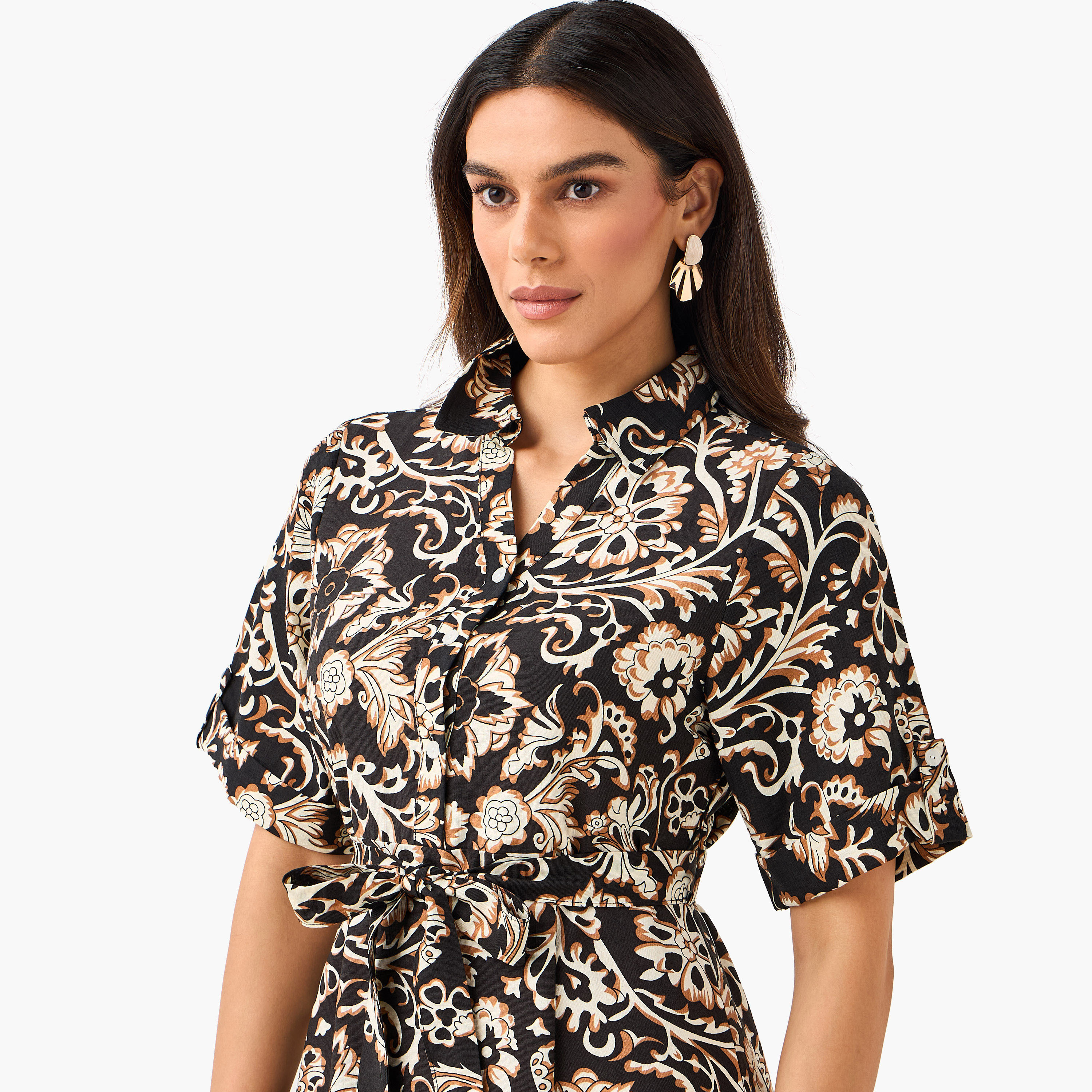 Belted Midi Shirt Dress with Printed Design-women-clothing-dresses-image-6