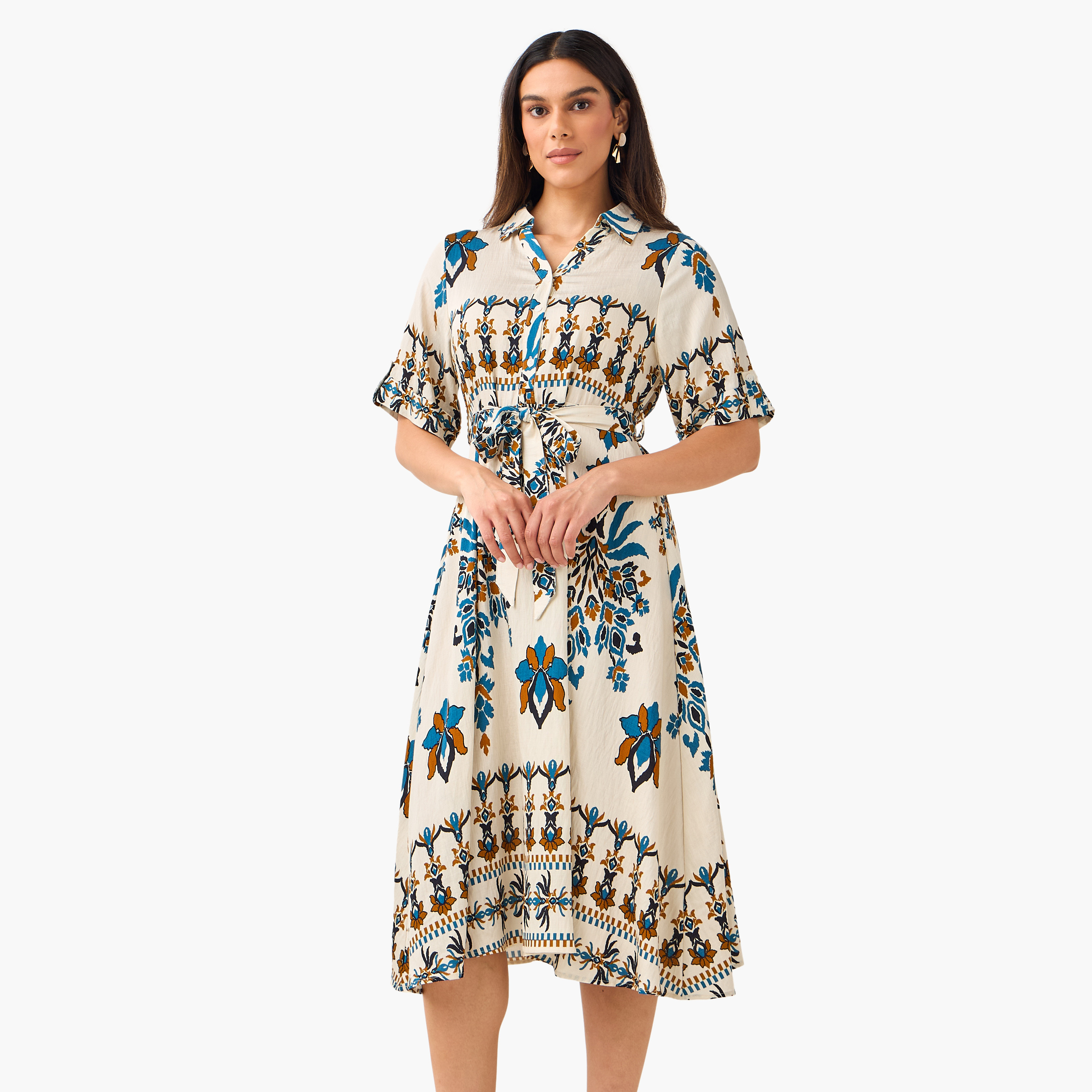 Belted Midi Shirt Dress with Printed Design-women-clothing-dresses-image-6