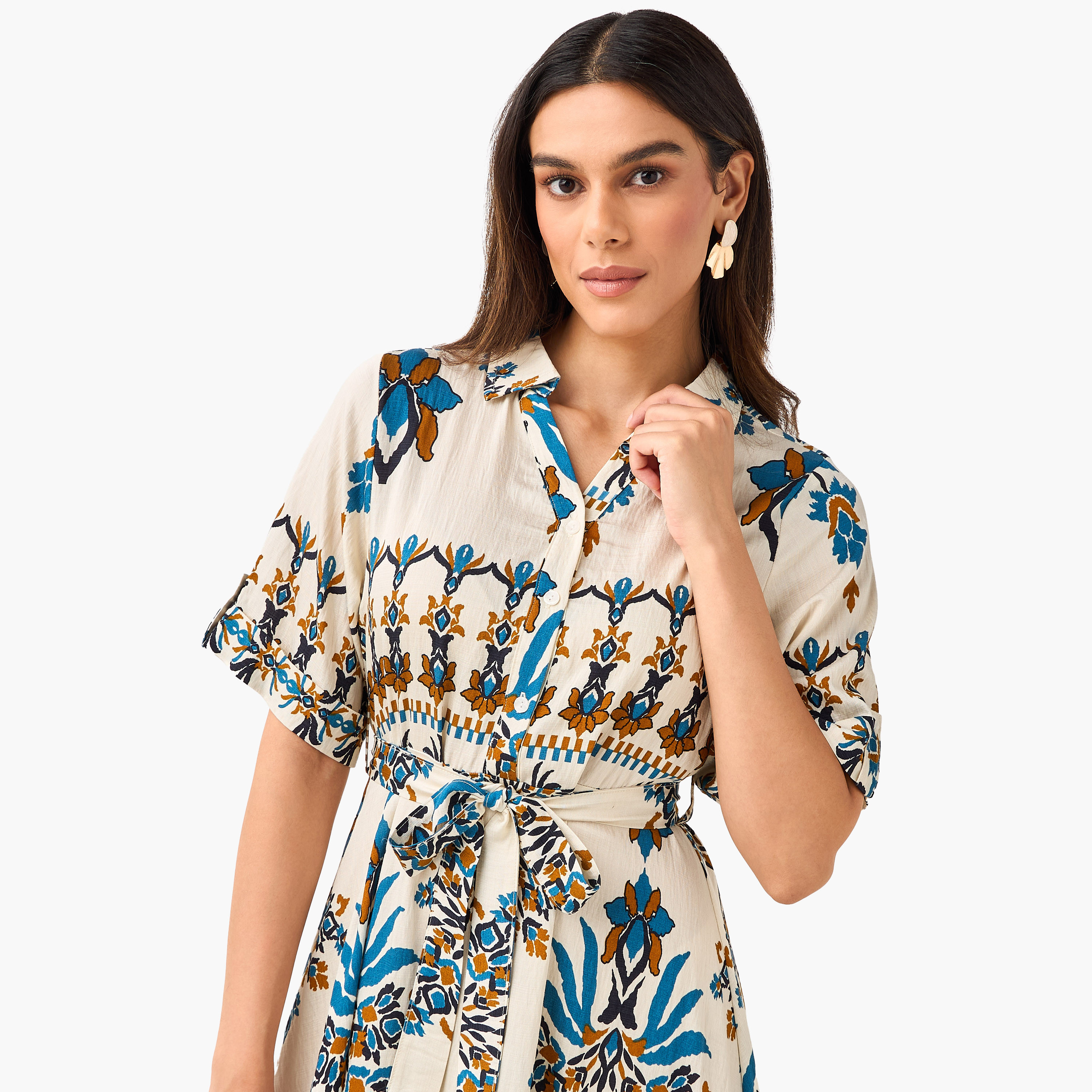 Belted Midi Shirt Dress with Printed Design-women-clothing-dresses-image-7