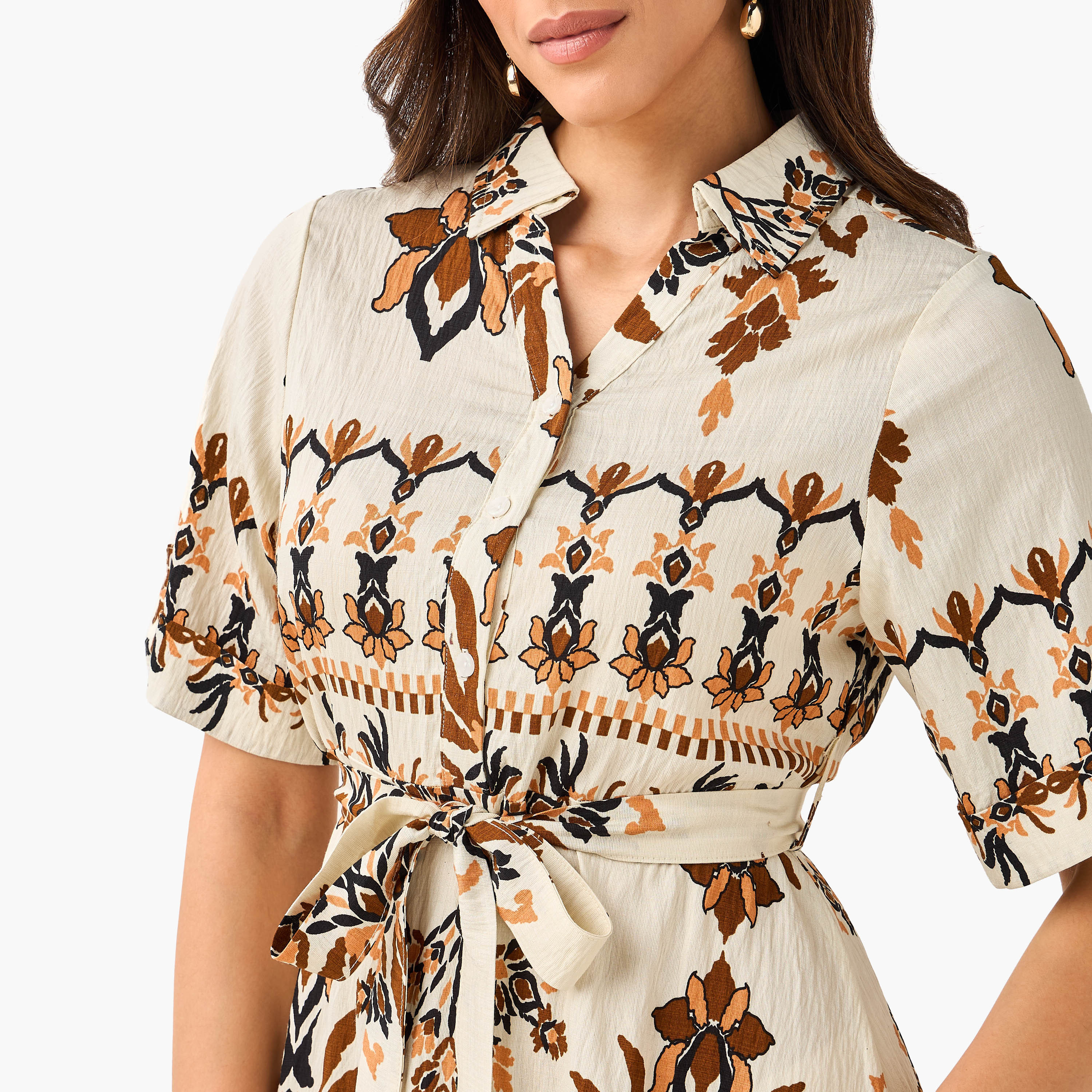 Belted Midi Shirt Dress with Printed Design-women-clothing-dresses-image-2