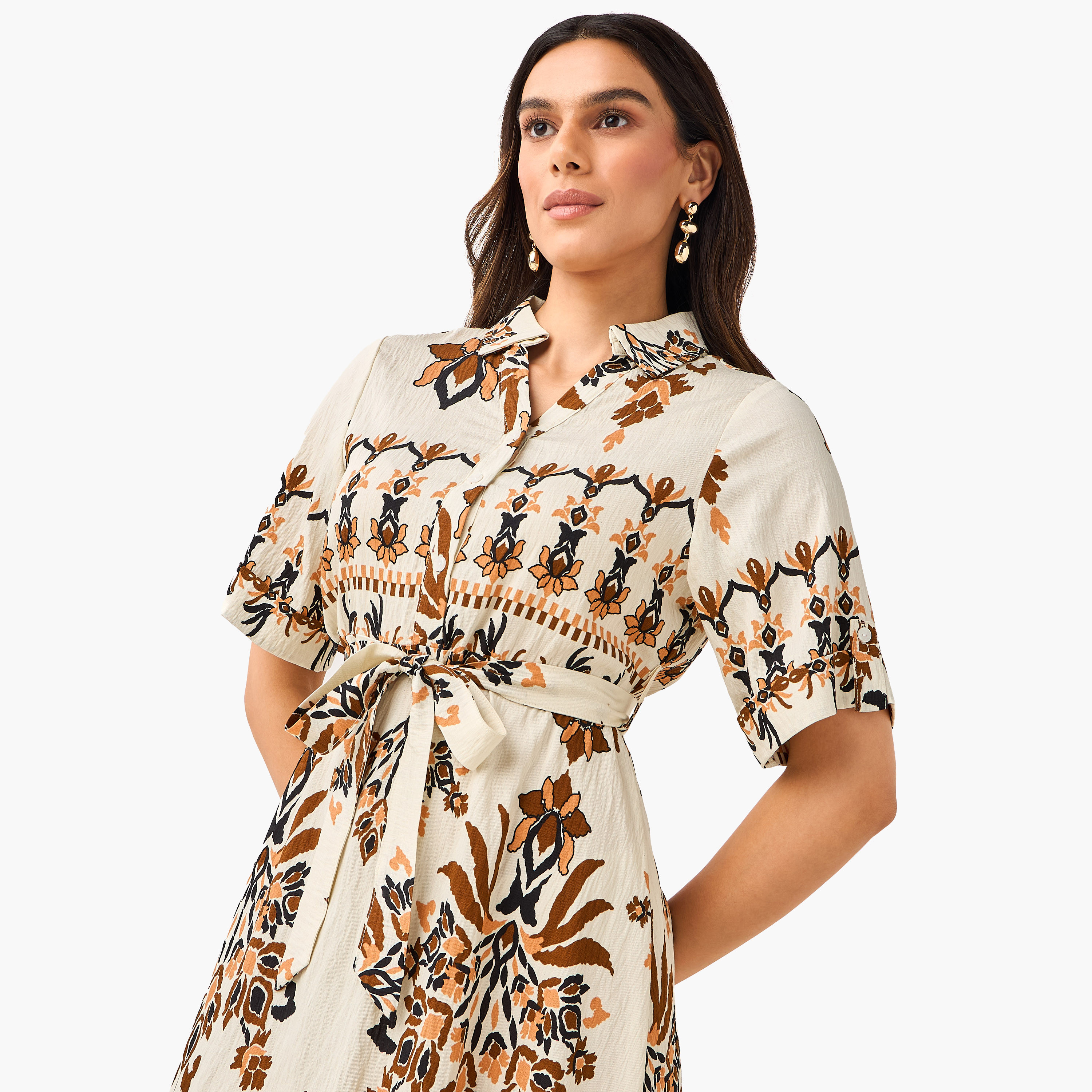 Belted Midi Shirt Dress with Printed Design-women-clothing-dresses-image-5