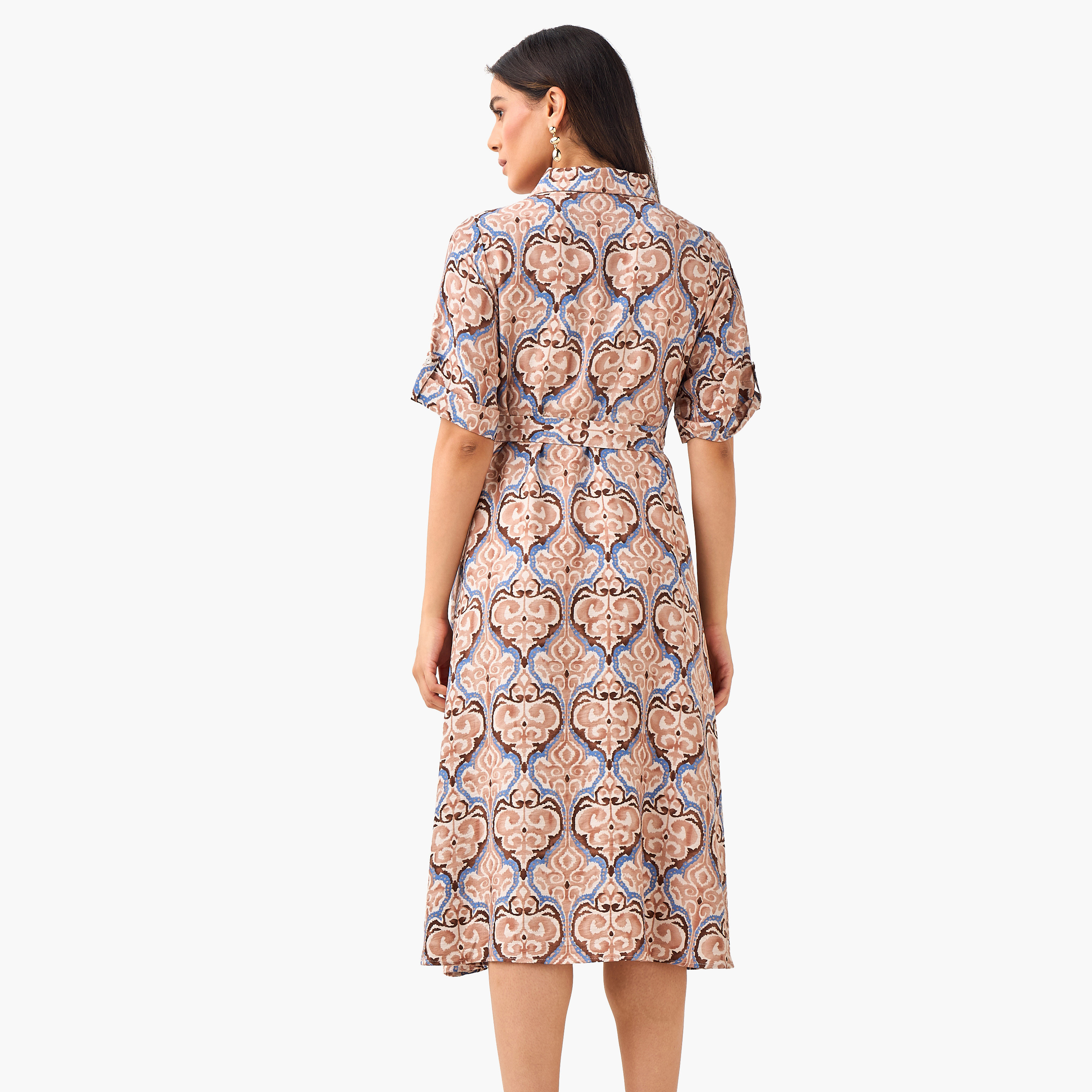Belted Midi Shirt Dress with Printed Design-women-clothing-dresses-image-4