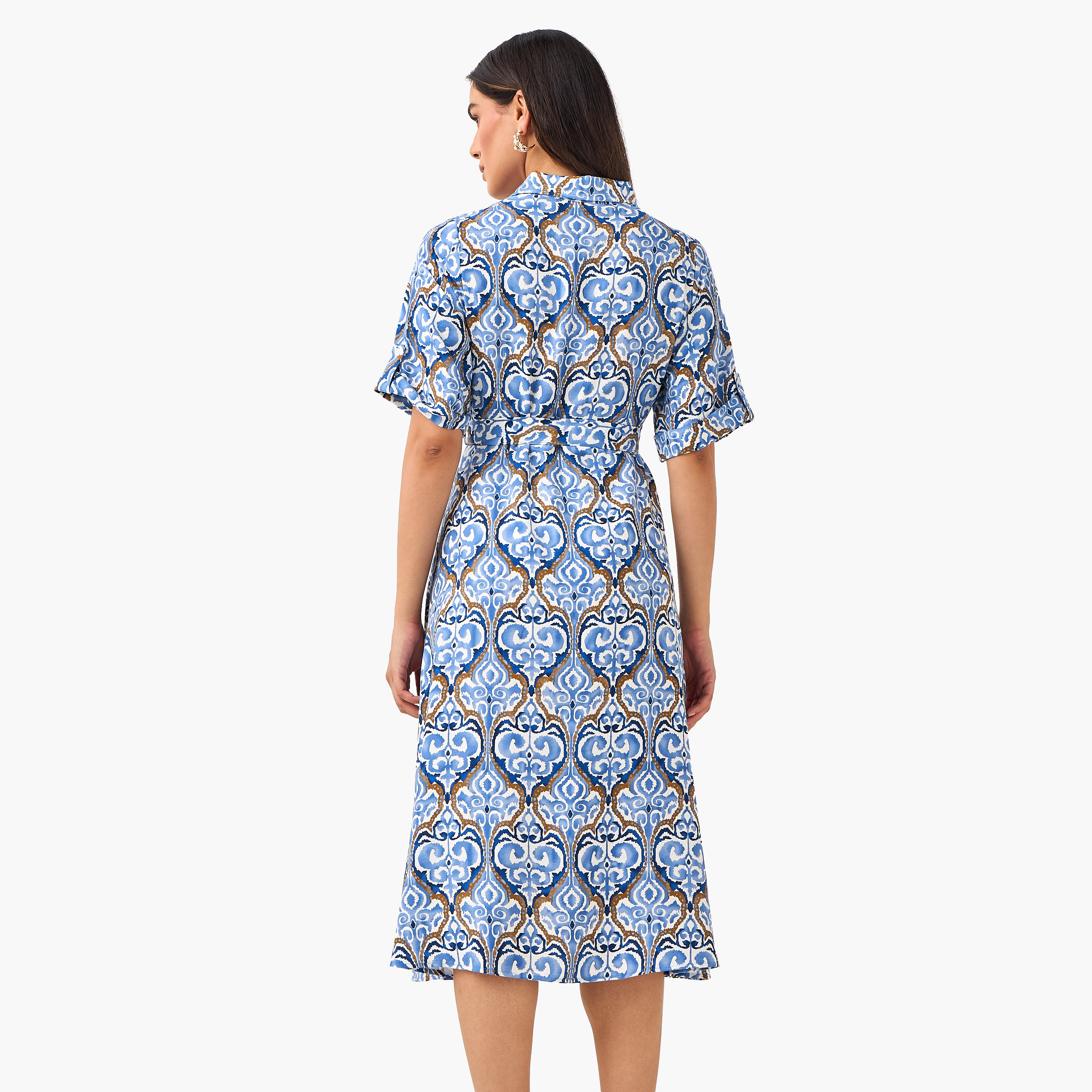 Belted Midi Shirt Dress with Printed Design-women-clothing-dresses-image-4