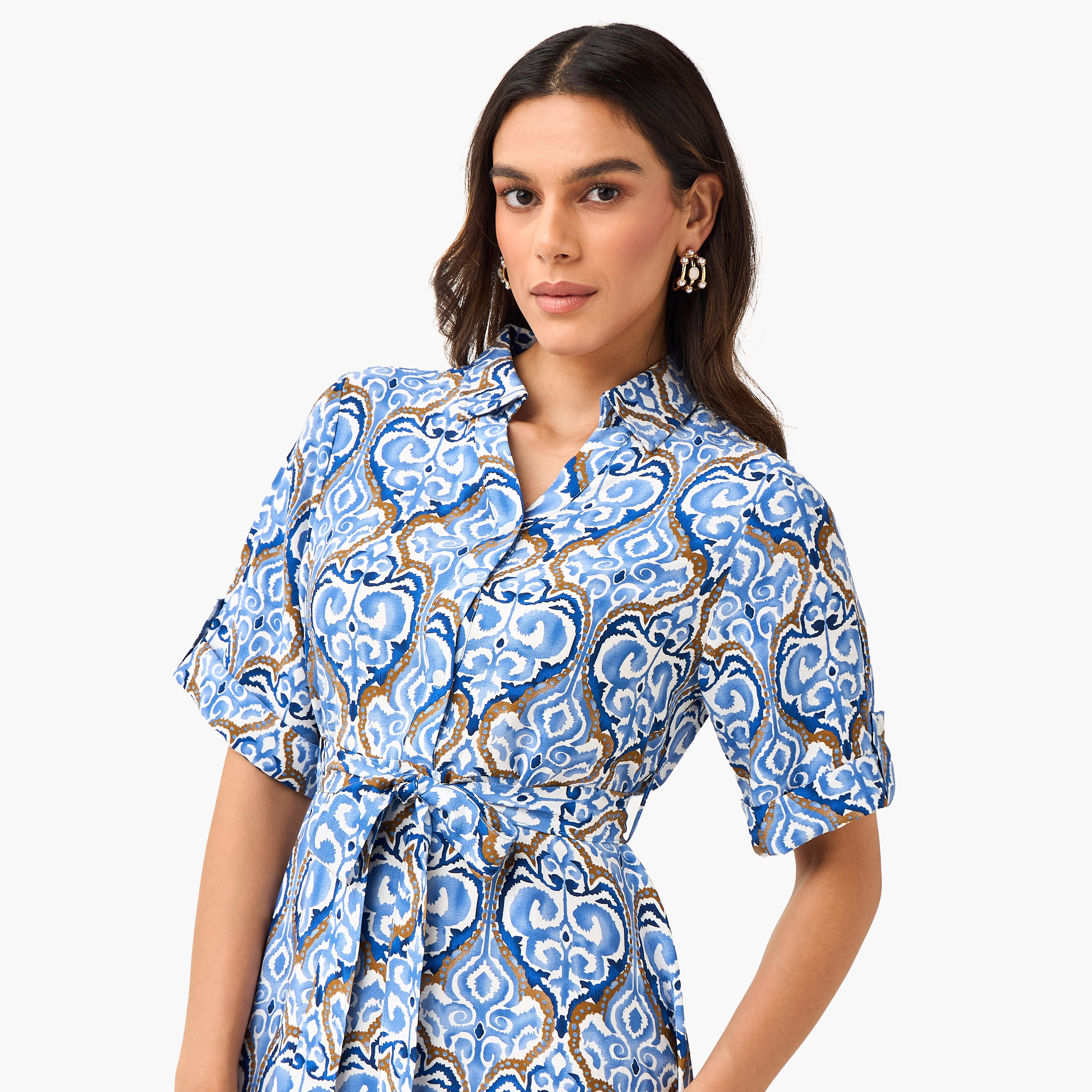 Belted Midi Shirt Dress with Printed Design-women-clothing-dresses-image-5