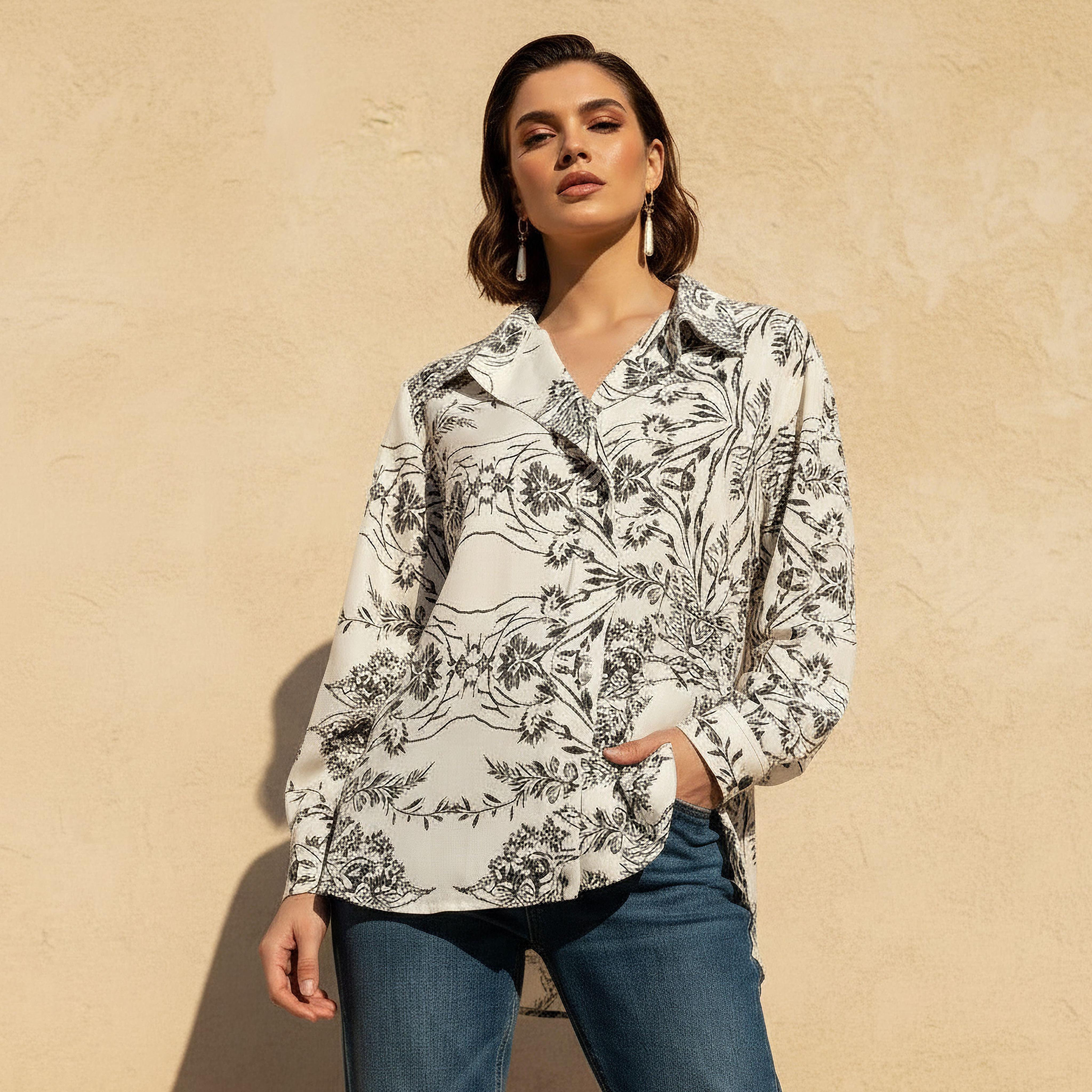 Shirt with Floral Print and High-Low Hem-women-clothing-shirtsandblouses-shirts-image-1