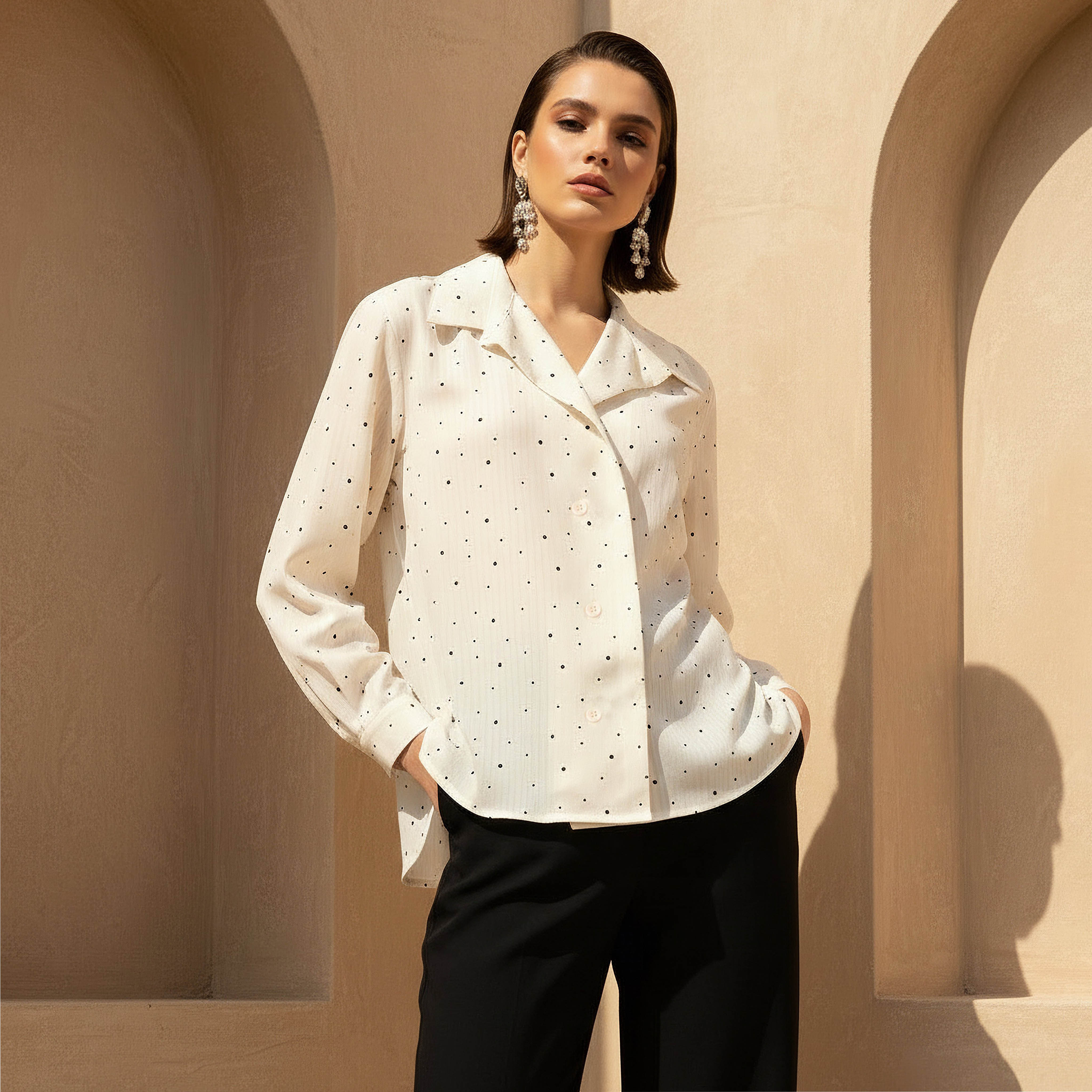 Shirt with Polka Dot Print and High-Low Hem-women-clothing-shirtsandblouses-shirts-image-1