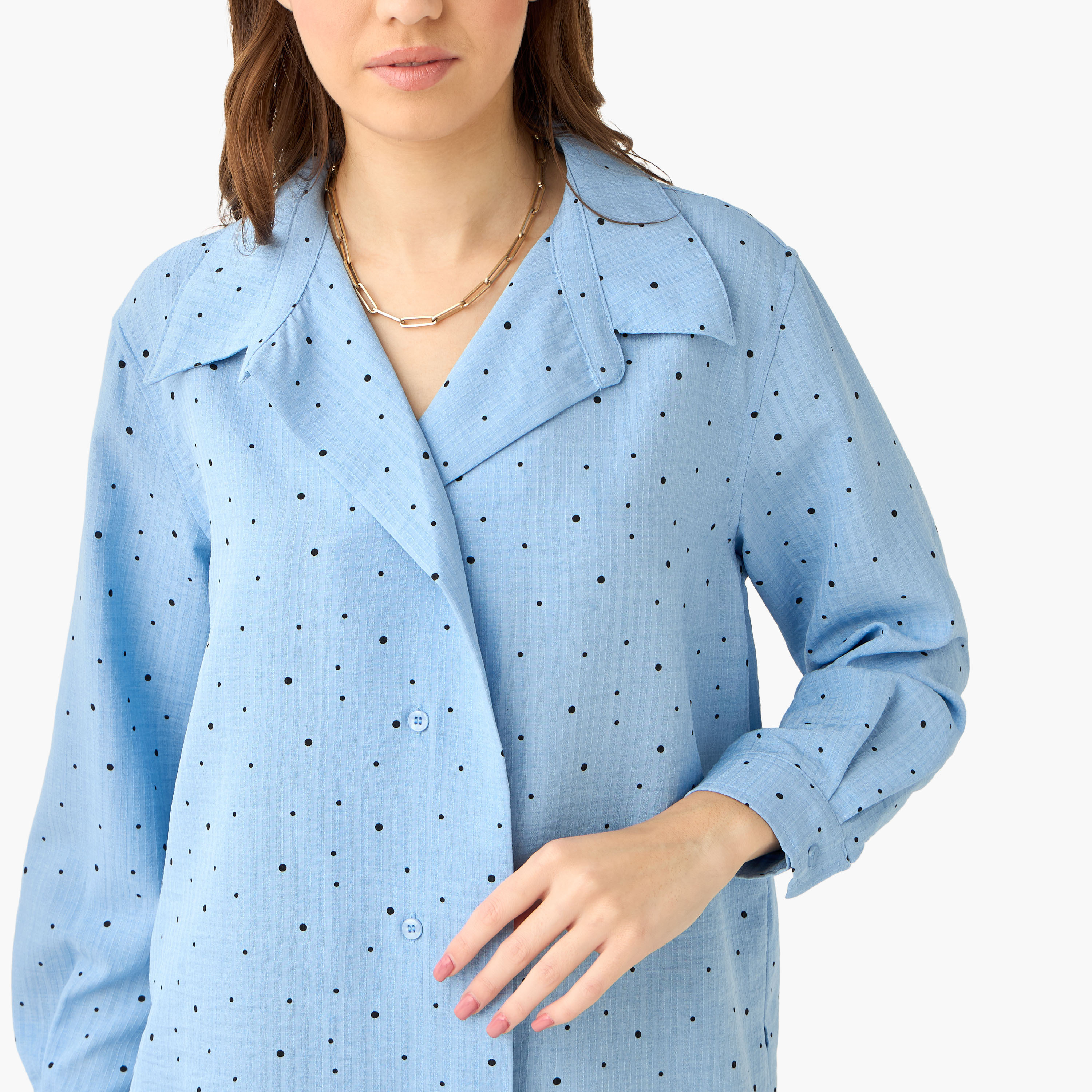 Shirt with Polka Dot Print and High-Low Hem-women-clothing-shirtsandblouses-shirts-image-4