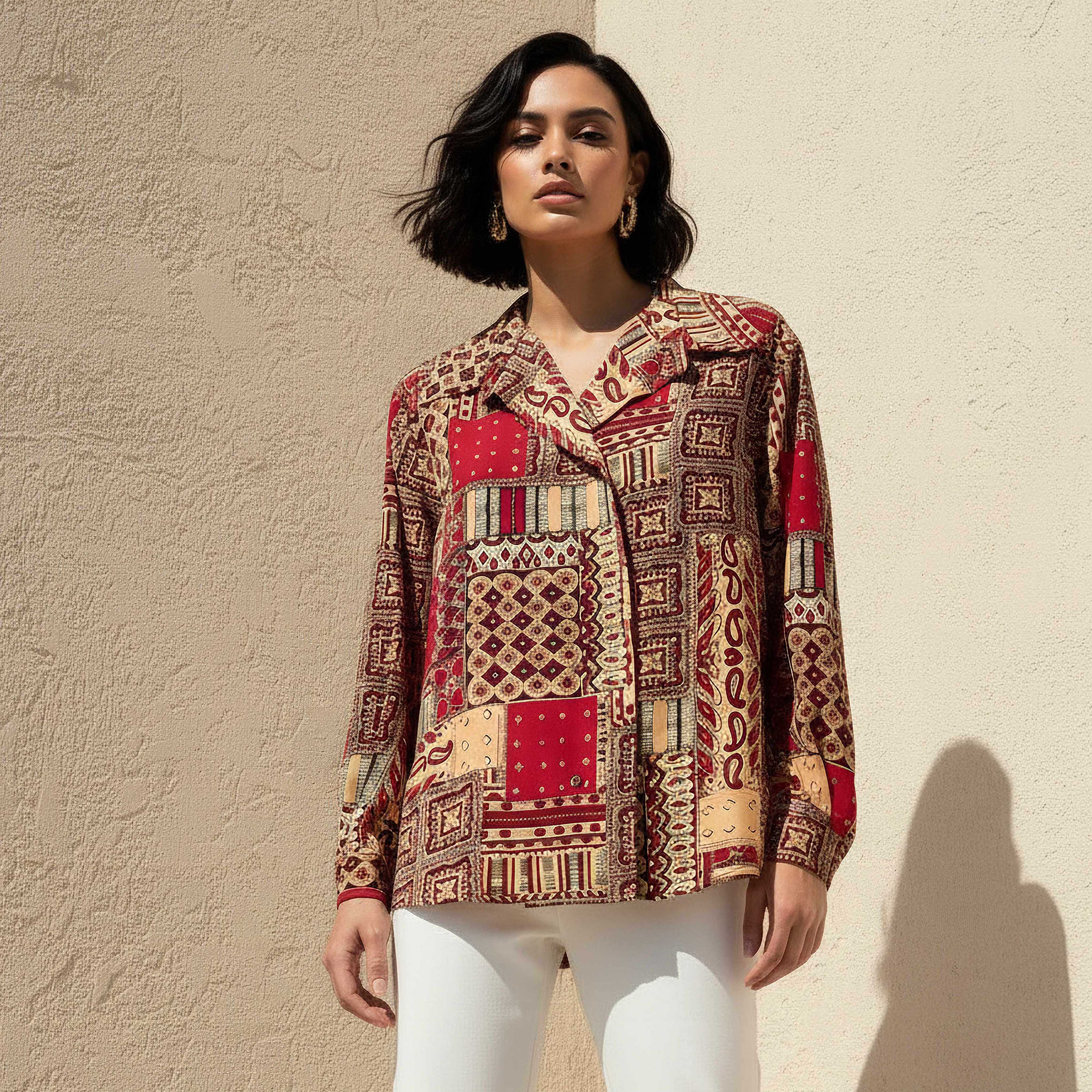 Shirt with Paisley Print and High-Low Hem-women-clothing-shirtsandblouses-shirts-image-1