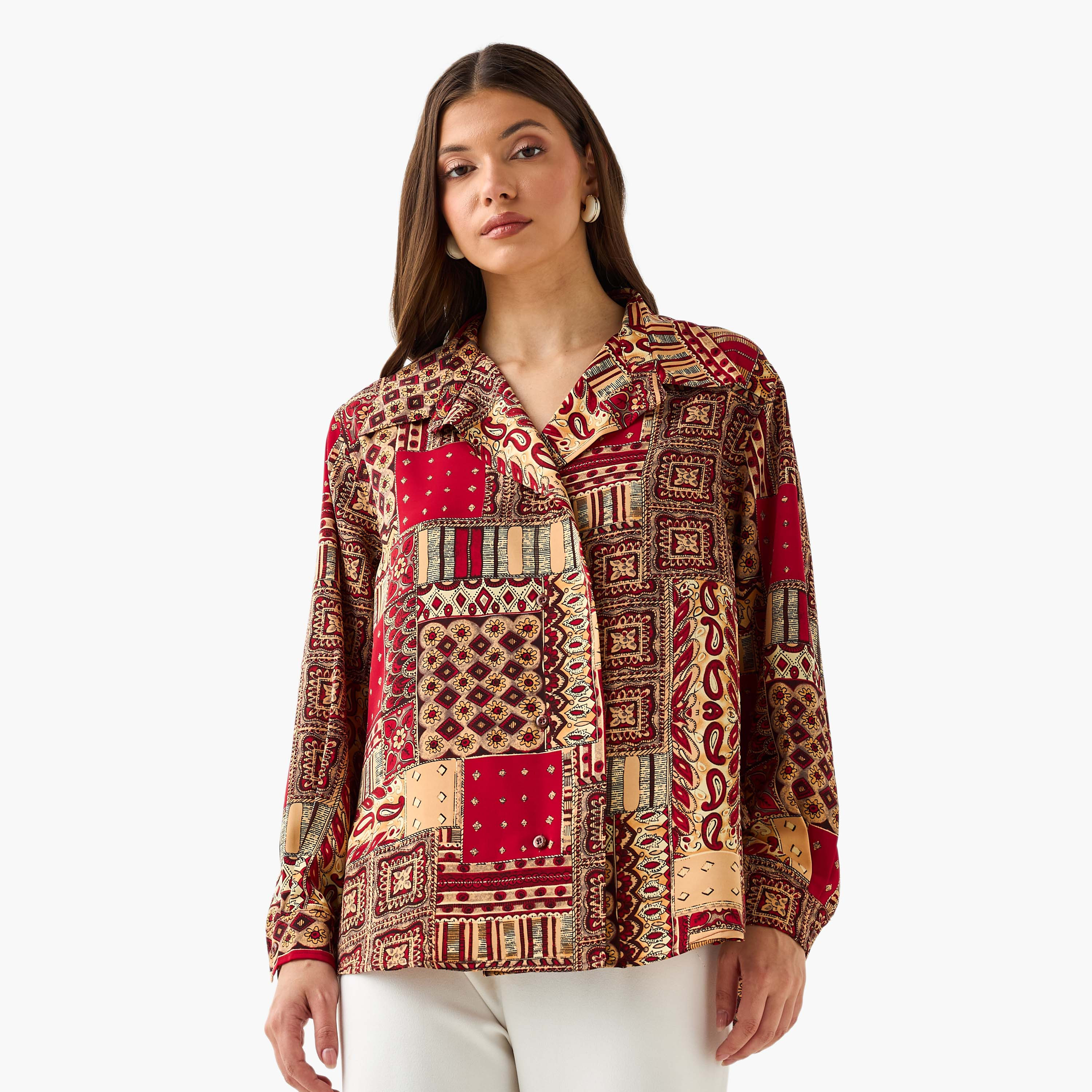 Shirt with Paisley Print and High-Low Hem-women-clothing-shirtsandblouses-shirts-image-2