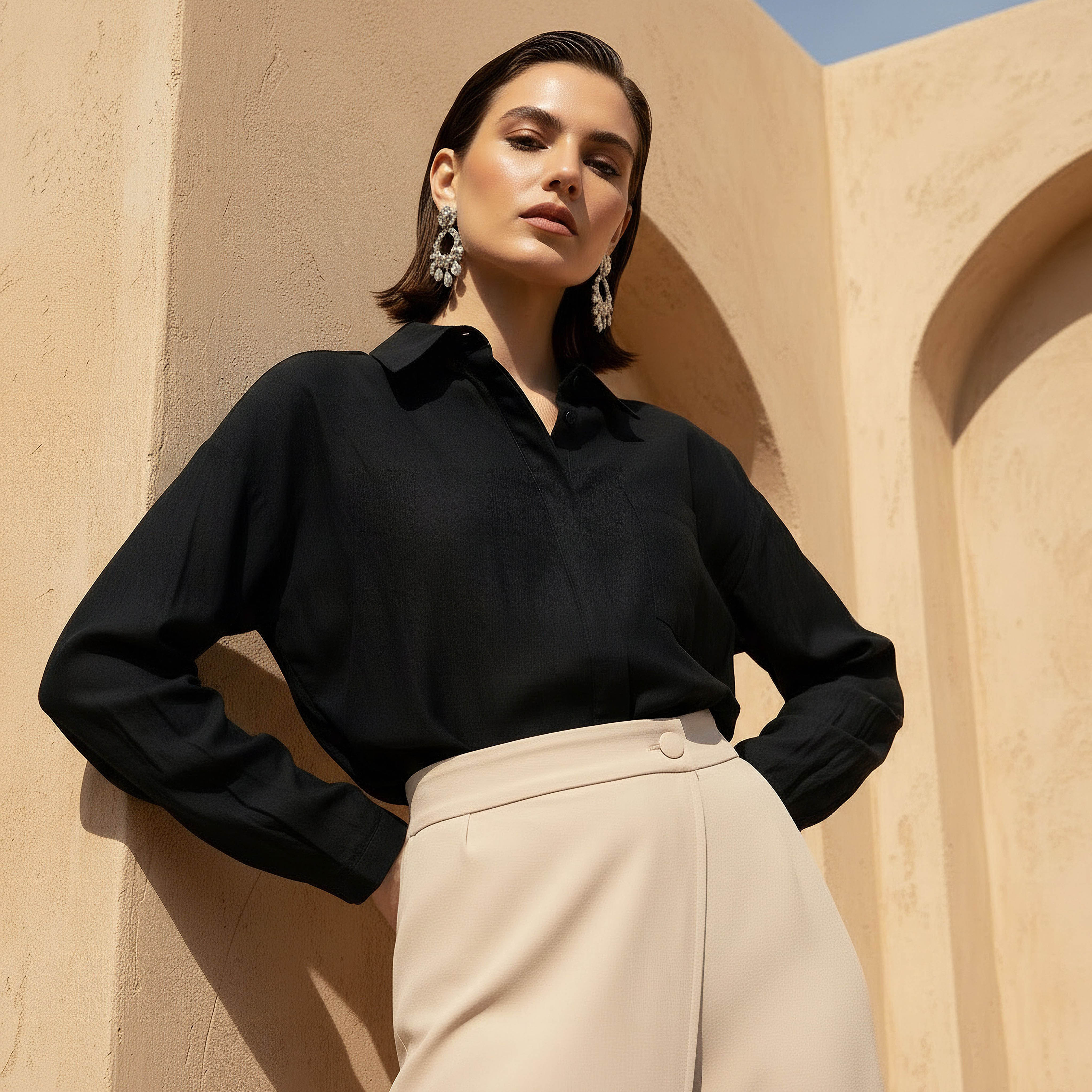 قميص بوصلة أزرار مخفية وطول غير متساوي-women-clothing-shirtsandblouses-shirts-image-1