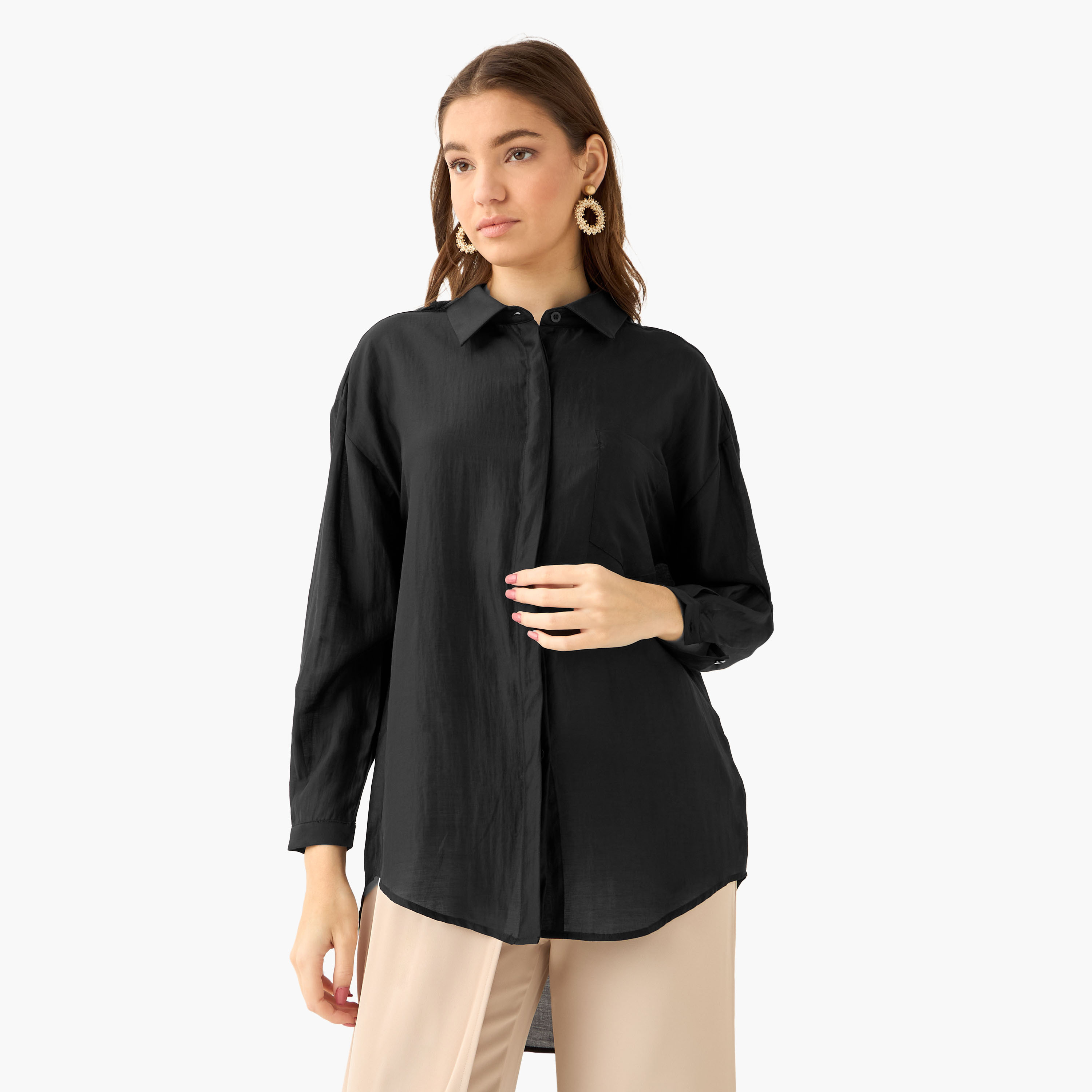 قميص بوصلة أزرار مخفية وطول غير متساوي-women-clothing-shirtsandblouses-shirts-image-2