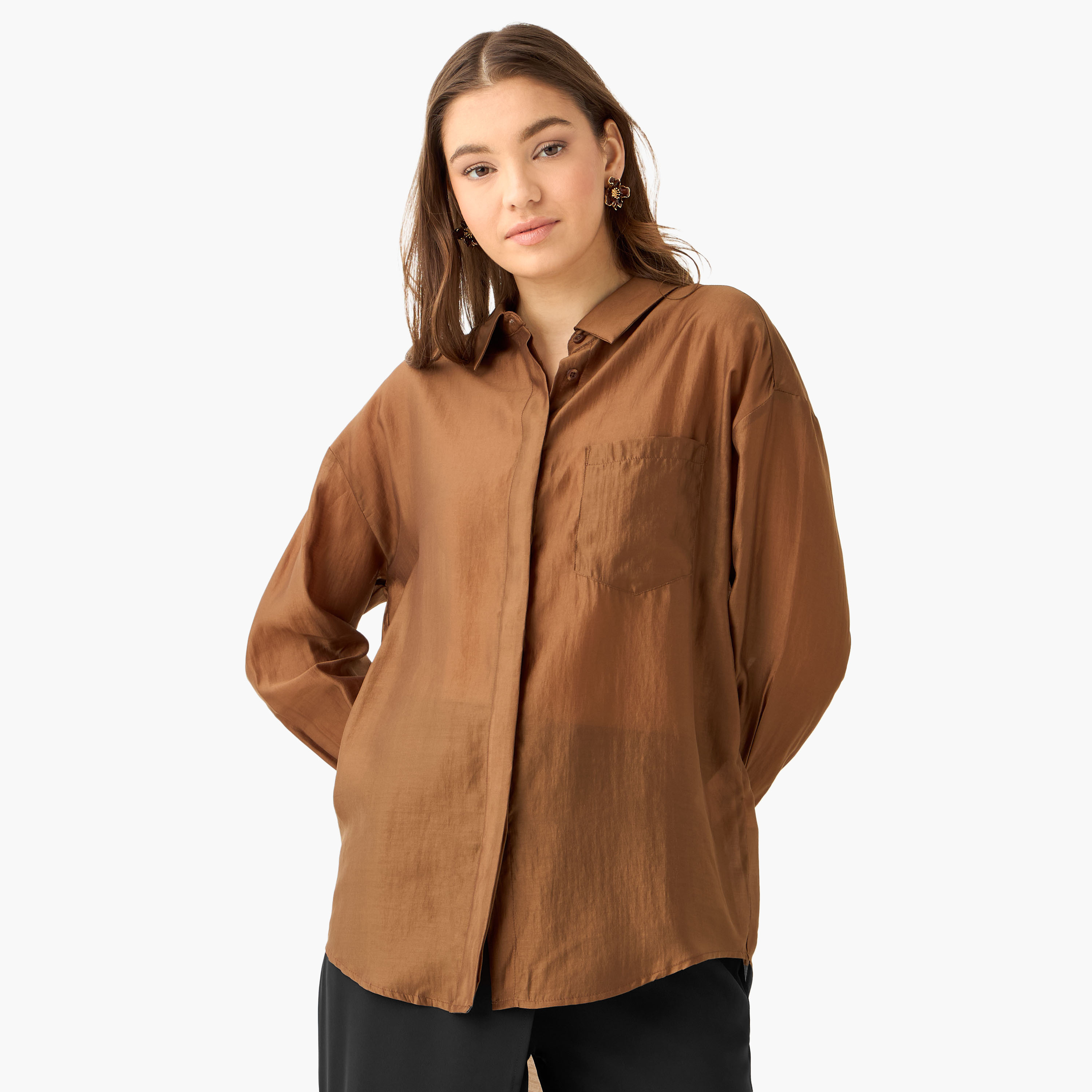 High Low Shirt with Concealed Placket-women-clothing-shirtsandblouses-shirts-image-2