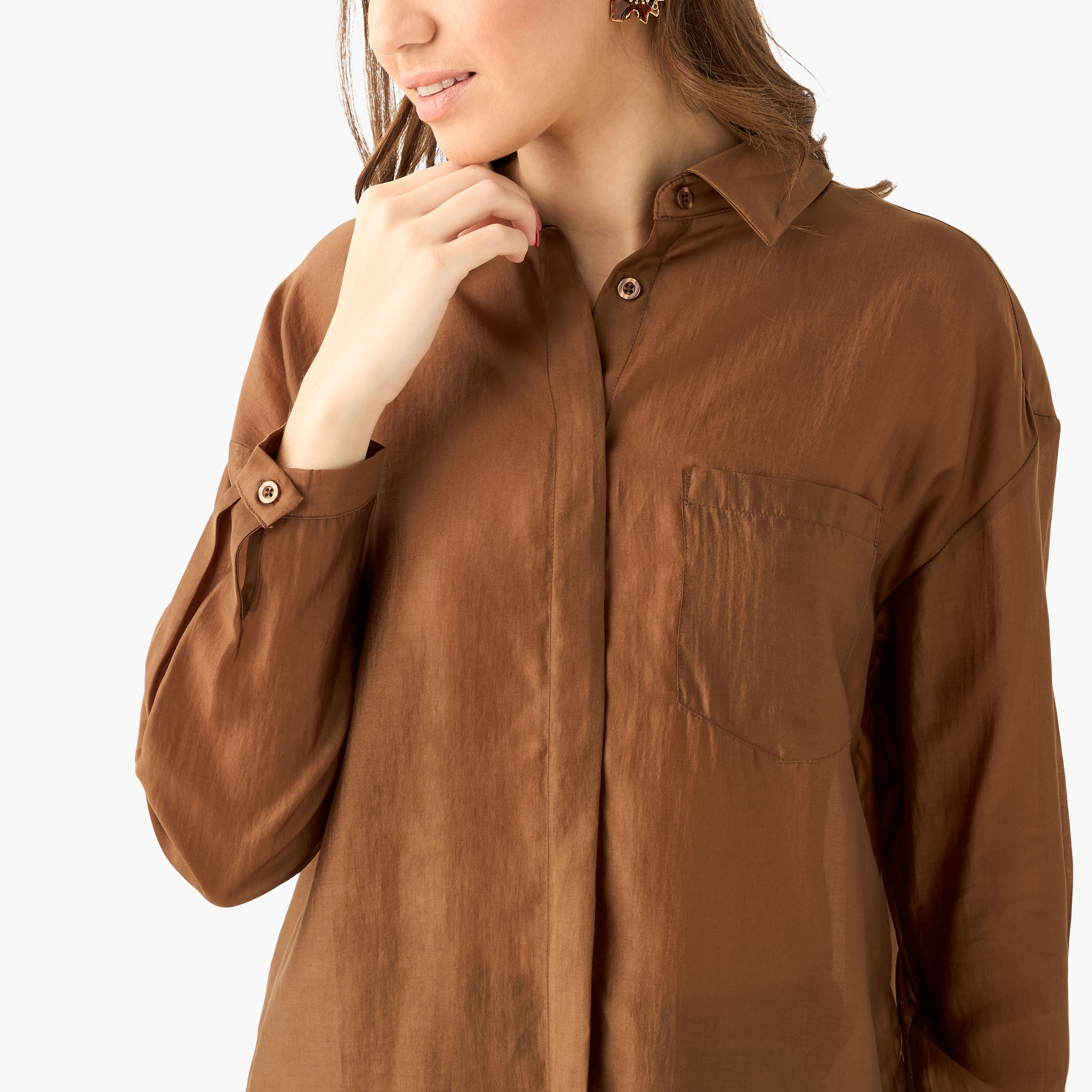 High Low Shirt with Concealed Placket-women-clothing-shirtsandblouses-shirts-image-5