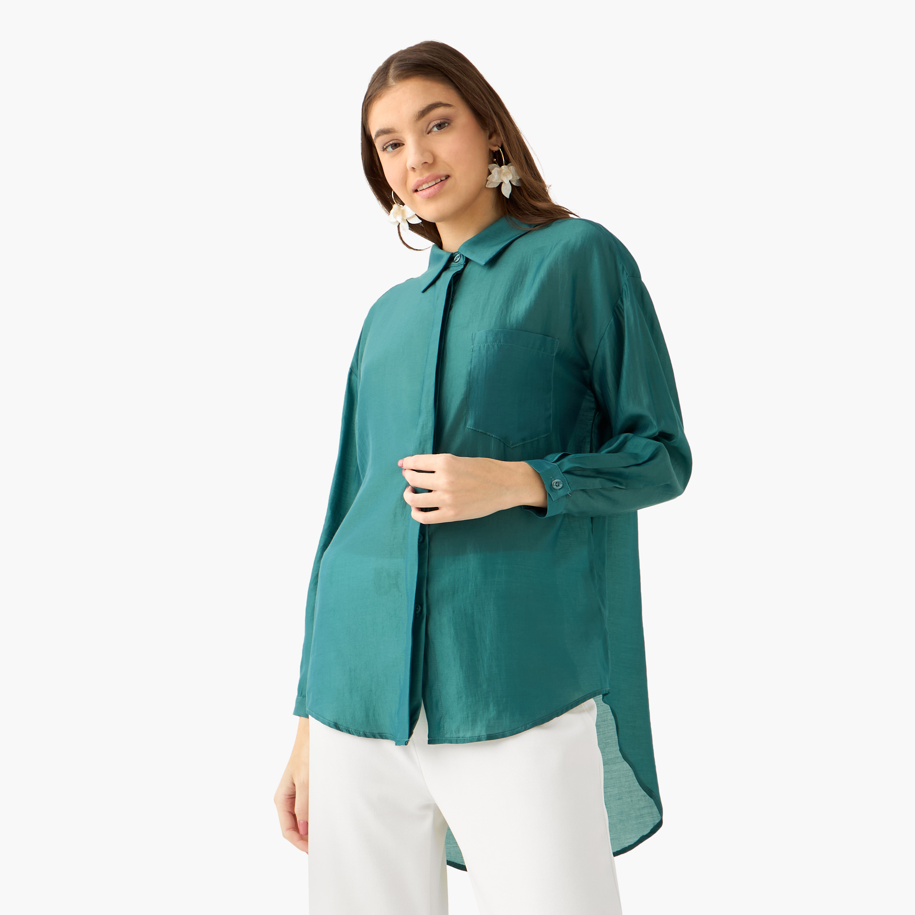 High Low Shirt with Concealed Placket-women-clothing-shirtsandblouses-shirts-image-2